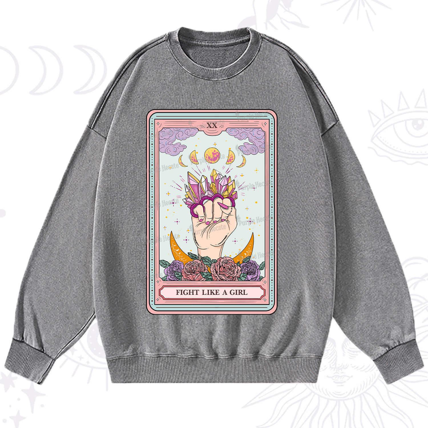 Purplehecate The Fight Like A Girl Tarot Washed Sweatshirt