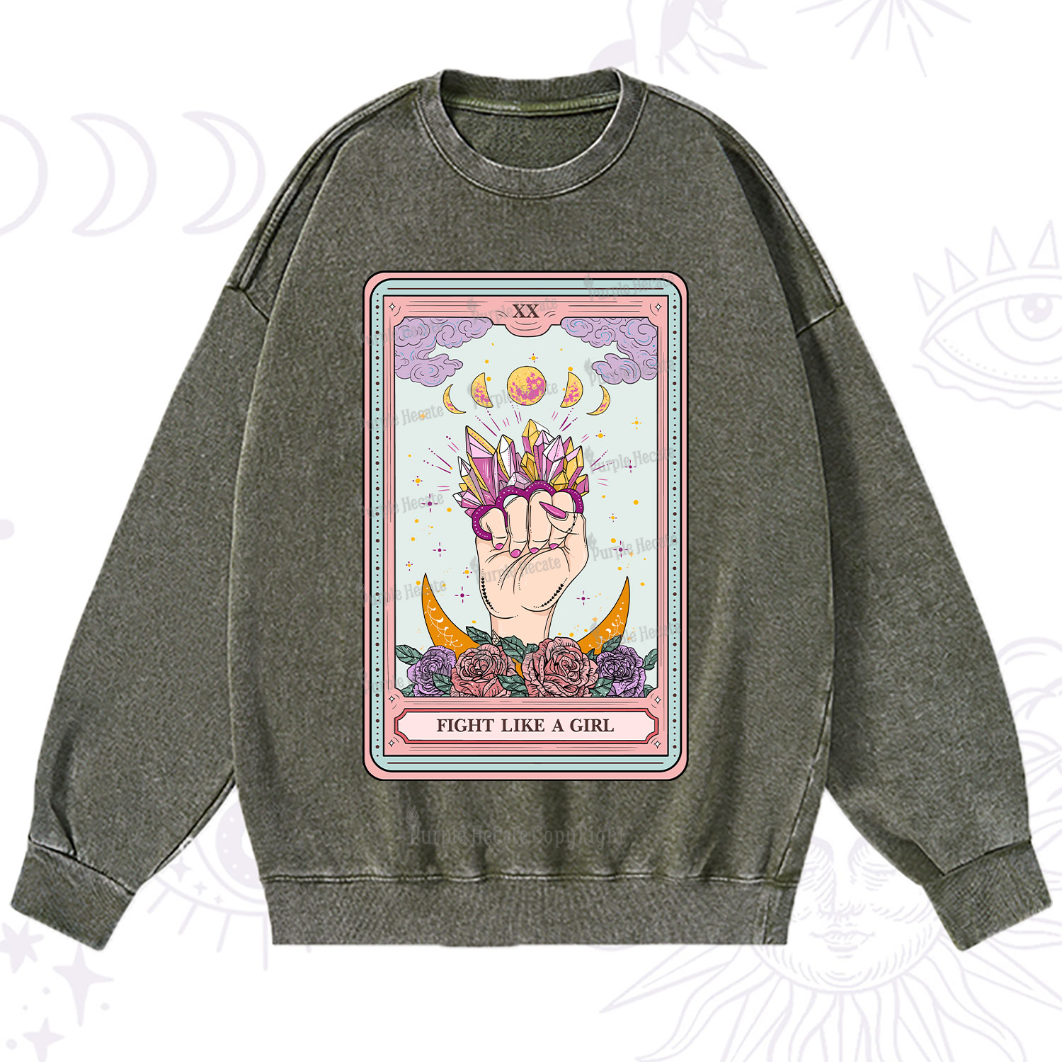 Purplehecate The Fight Like A Girl Tarot Washed Sweatshirt