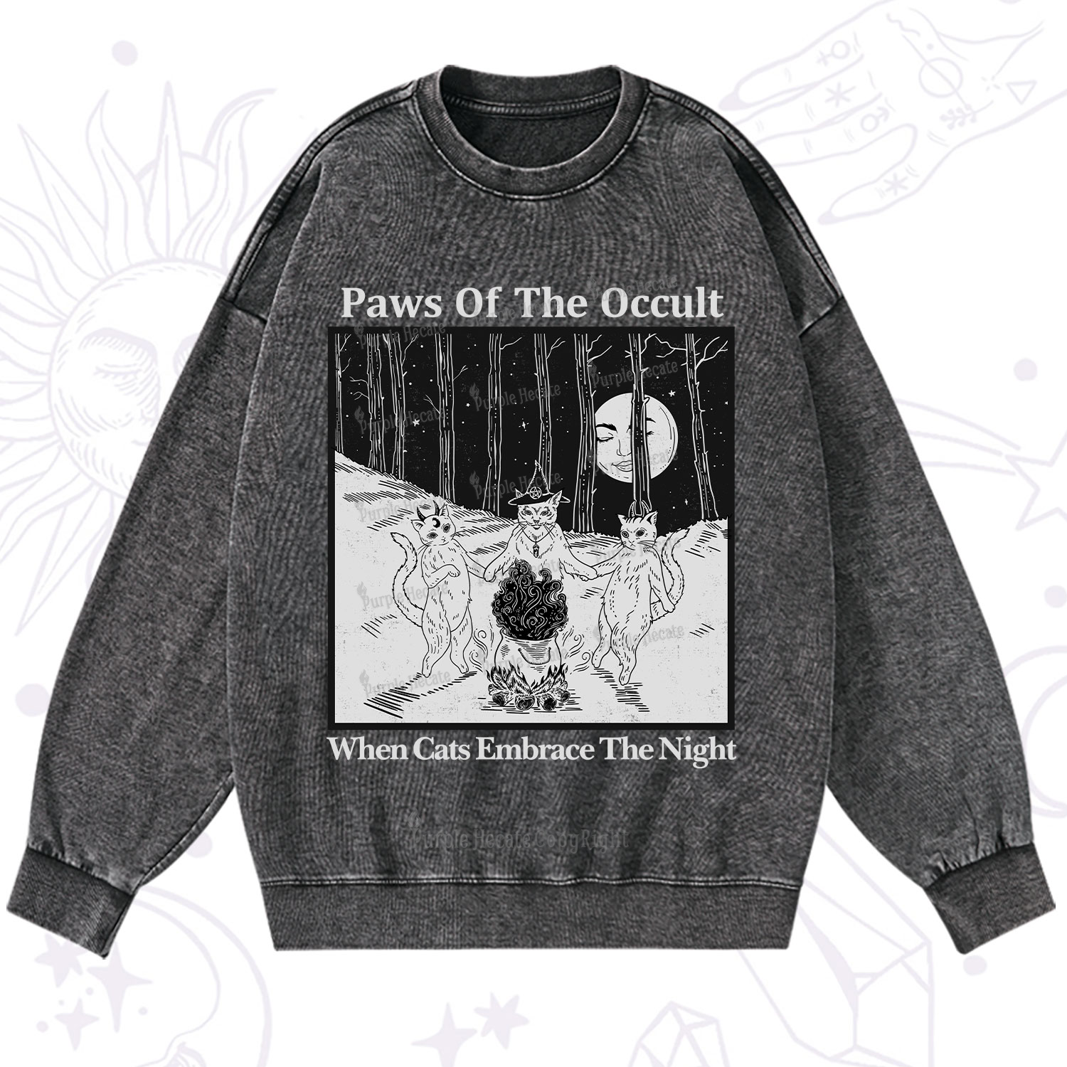 Purplehecate Witchy Cats Washed Sweatshirt