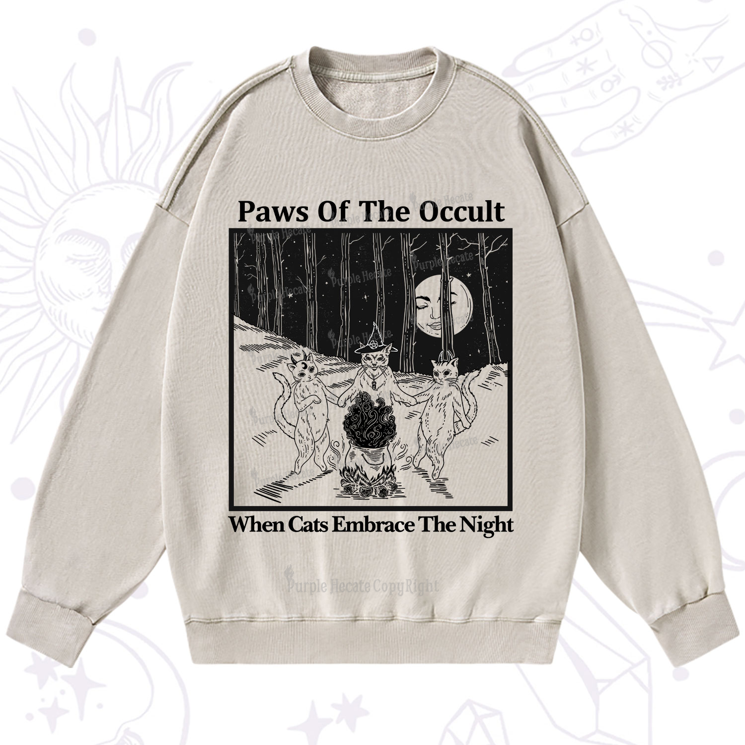 Purplehecate Witchy Cats Washed Sweatshirt