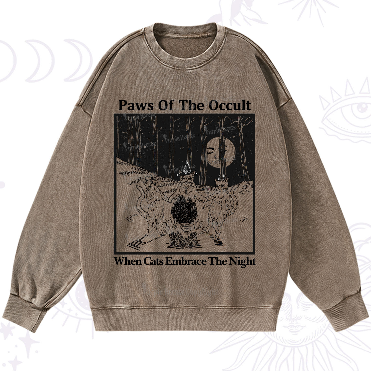 Purplehecate Witchy Cats Washed Sweatshirt