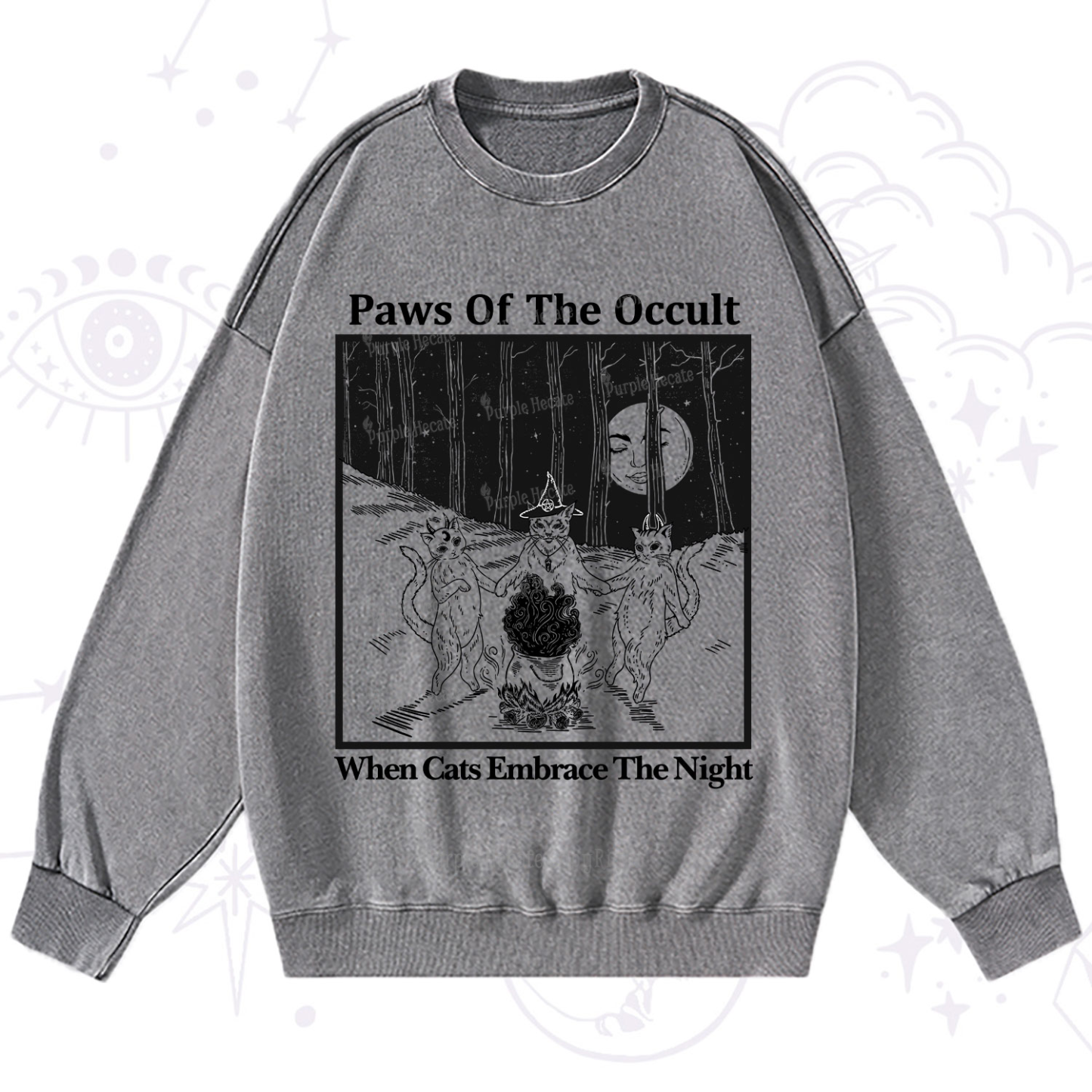 Purplehecate Witchy Cats Washed Sweatshirt