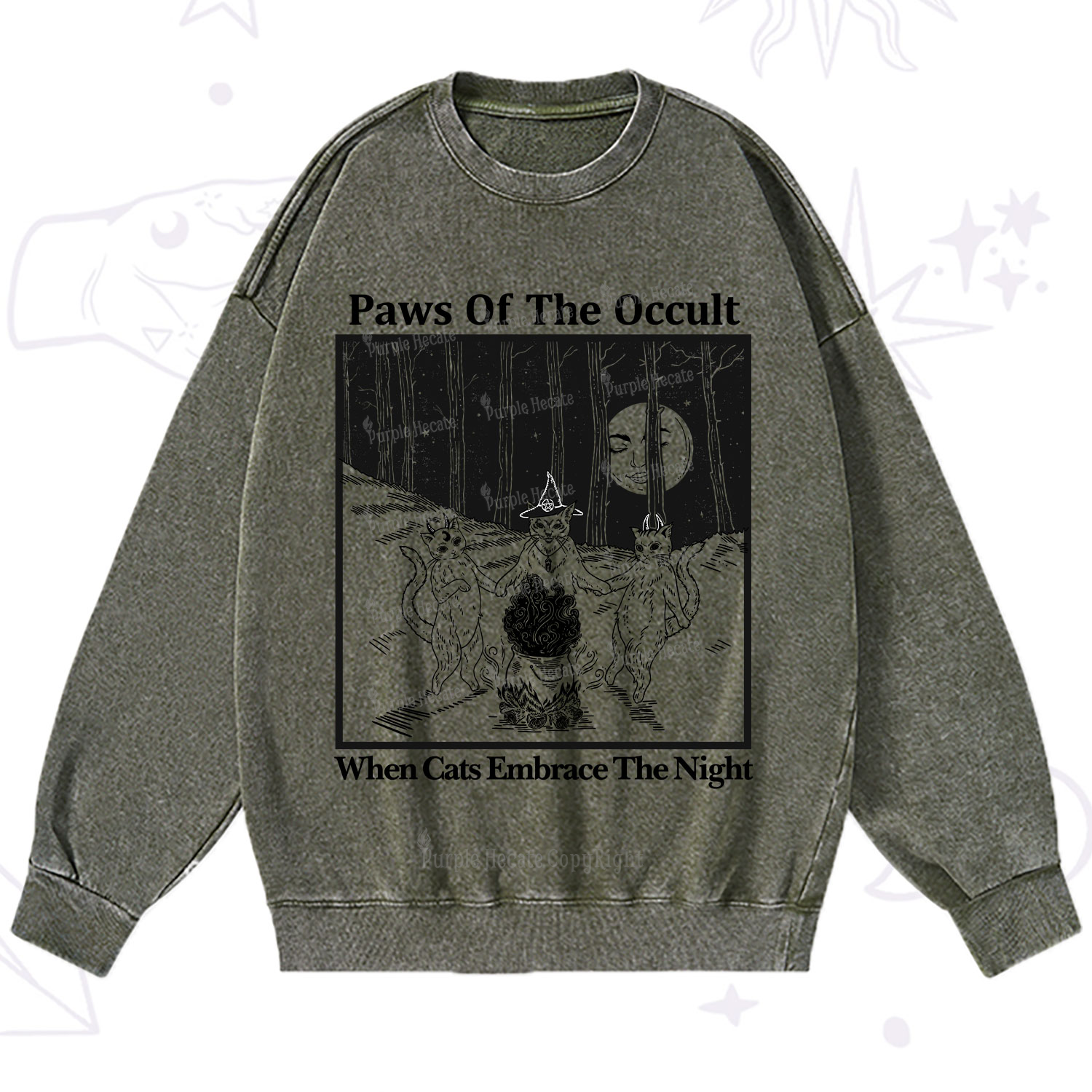 Purplehecate Witchy Cats Washed Sweatshirt
