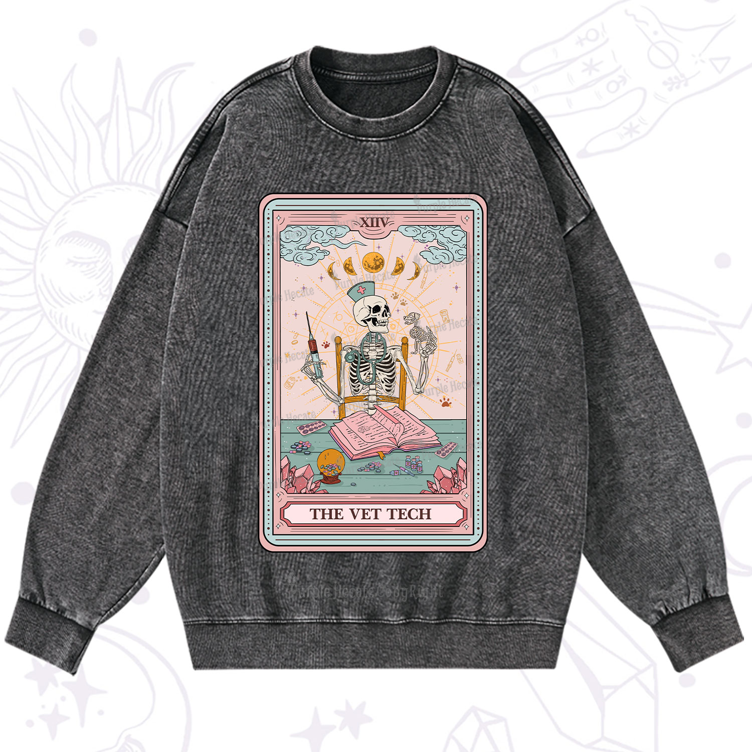 Purplehecate The Vet Tech Tarot Card Washed Sweatshirt