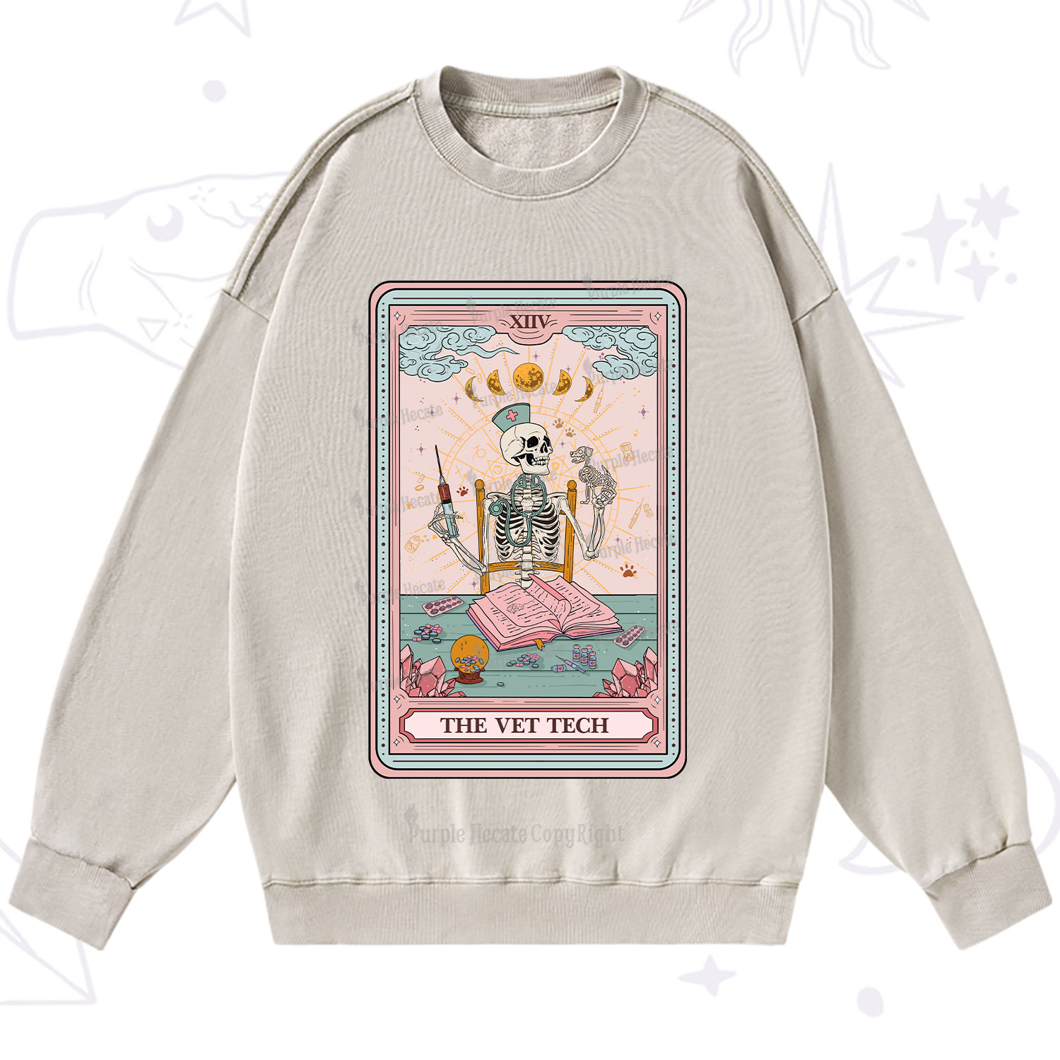 Purplehecate The Vet Tech Tarot Card Washed Sweatshirt