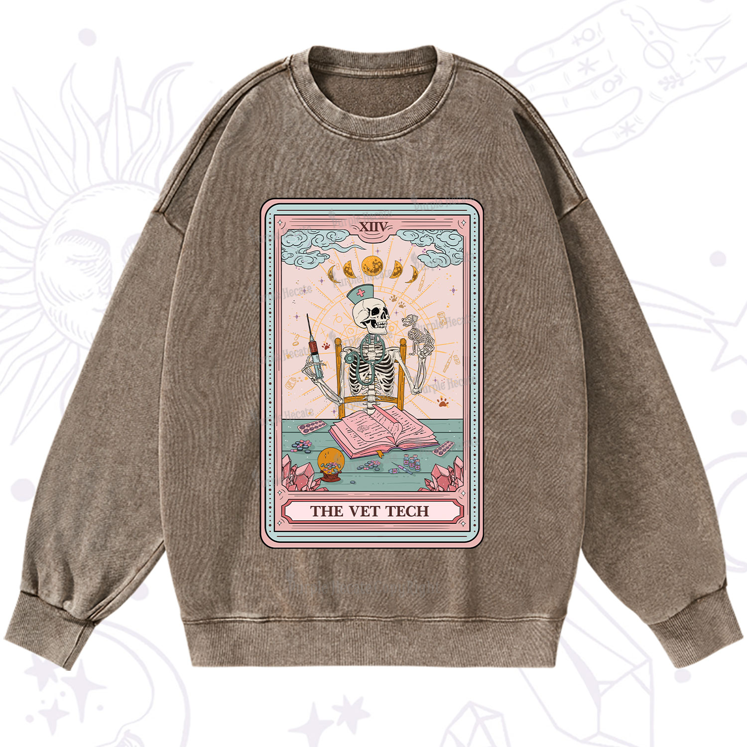 Purplehecate The Vet Tech Tarot Card Washed Sweatshirt
