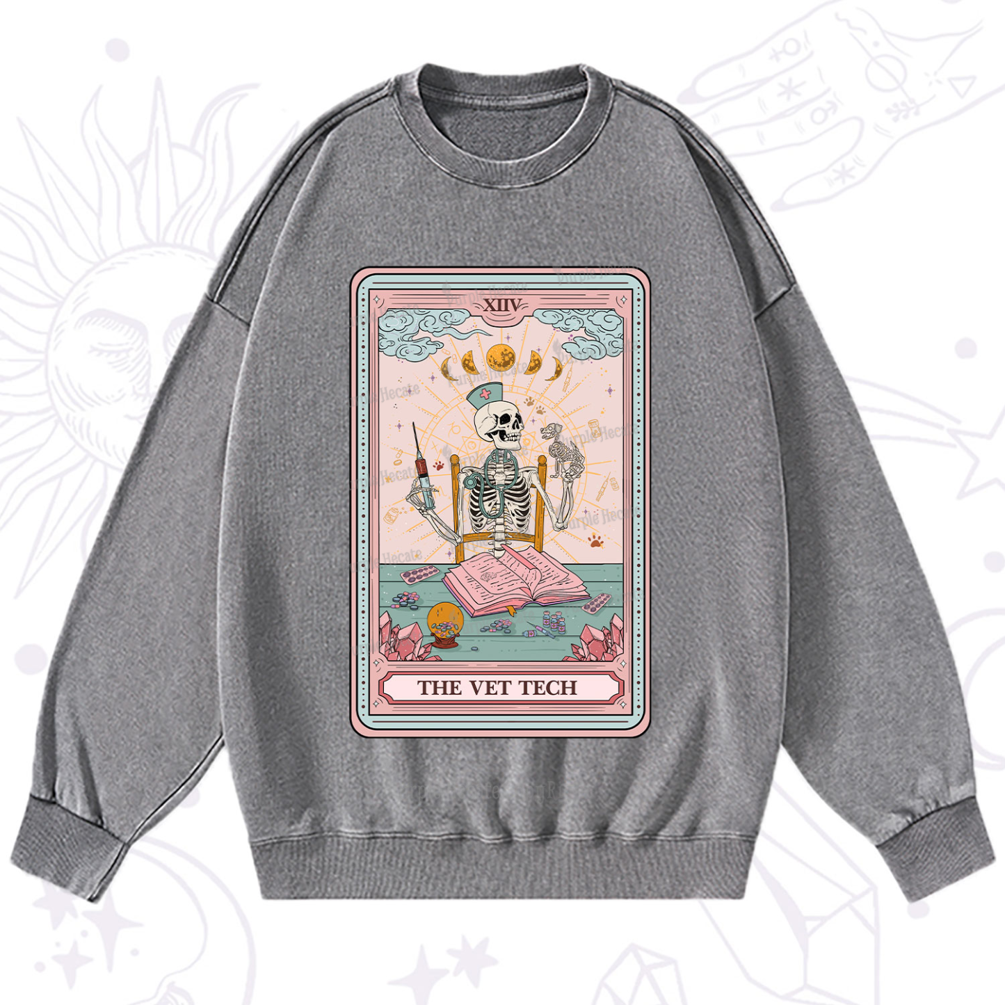 Purplehecate The Vet Tech Tarot Card Washed Sweatshirt