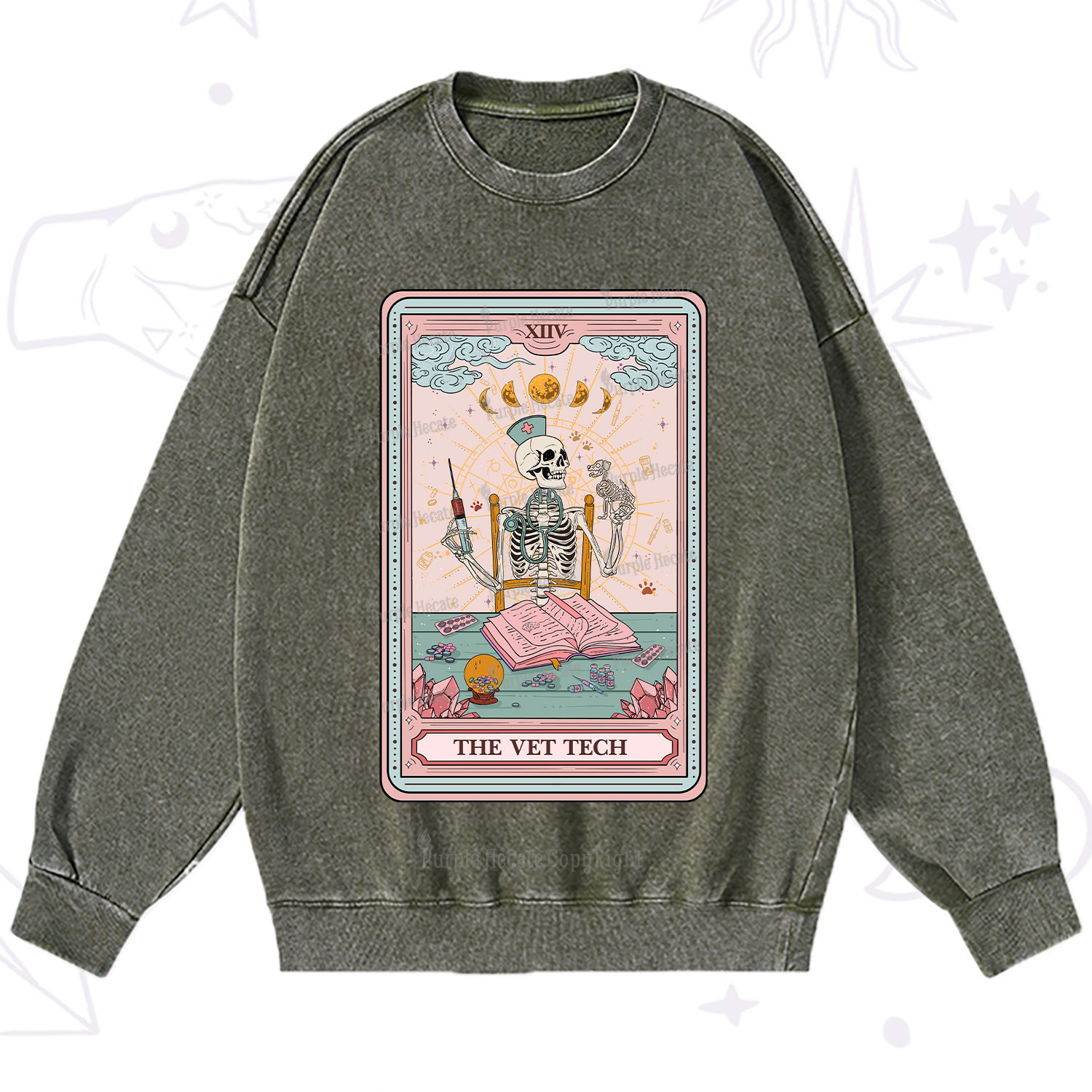 Purplehecate The Vet Tech Tarot Card Washed Sweatshirt