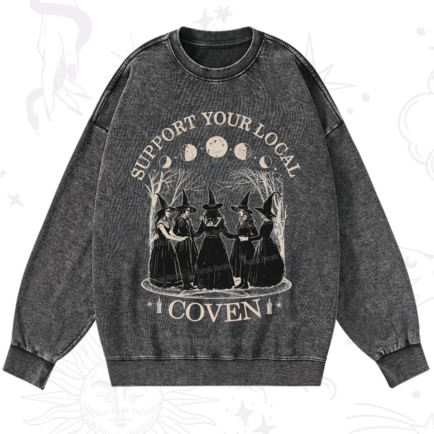 Purplehecate Support Your Local Coven Washed Sweatshirt