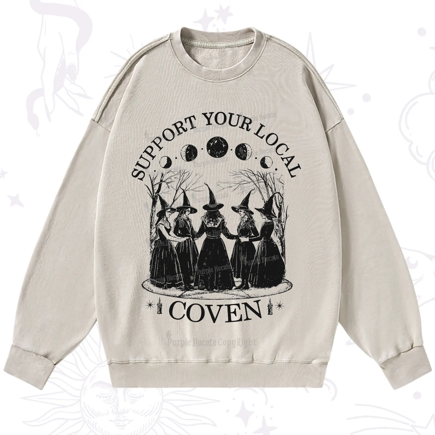 Purplehecate Support Your Local Coven Washed Sweatshirt