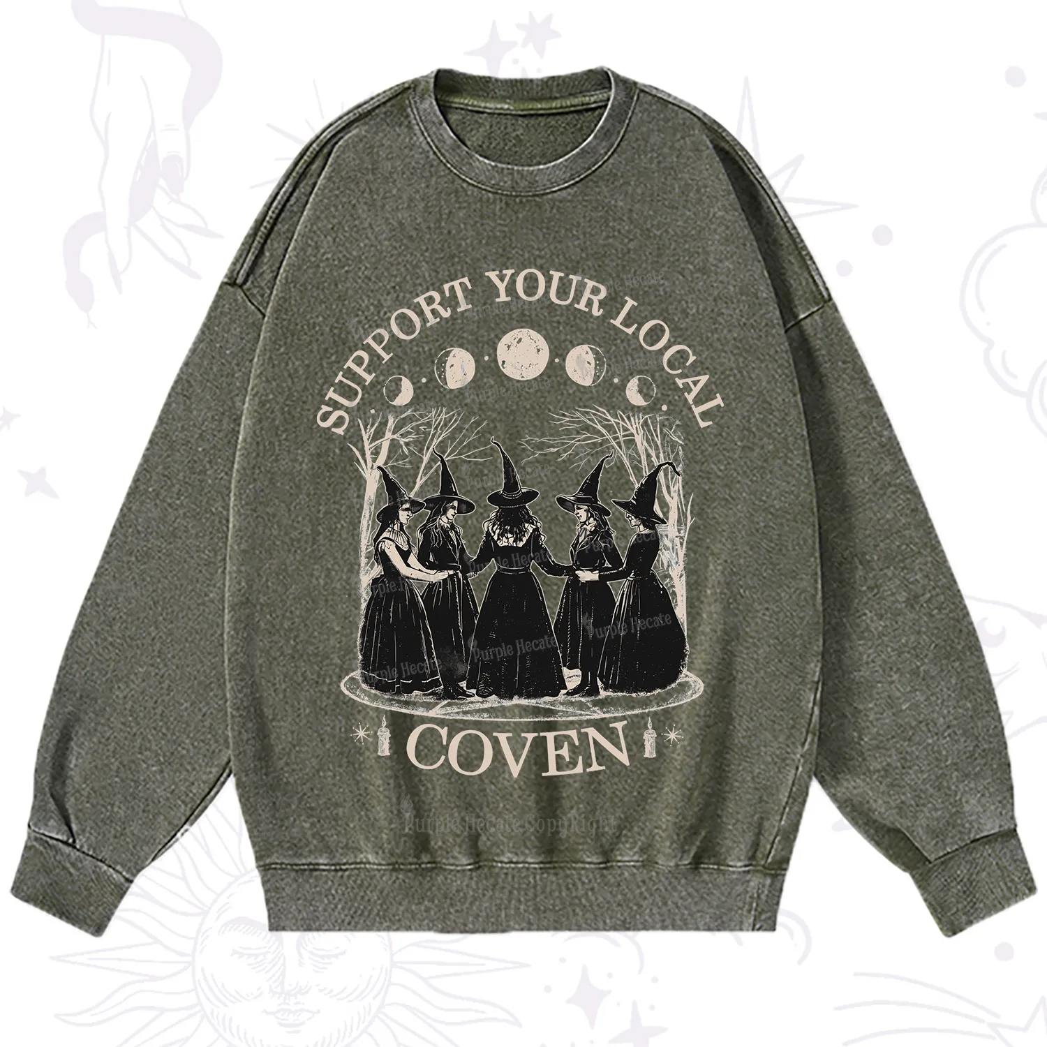 Purplehecate Support Your Local Coven Washed Sweatshirt
