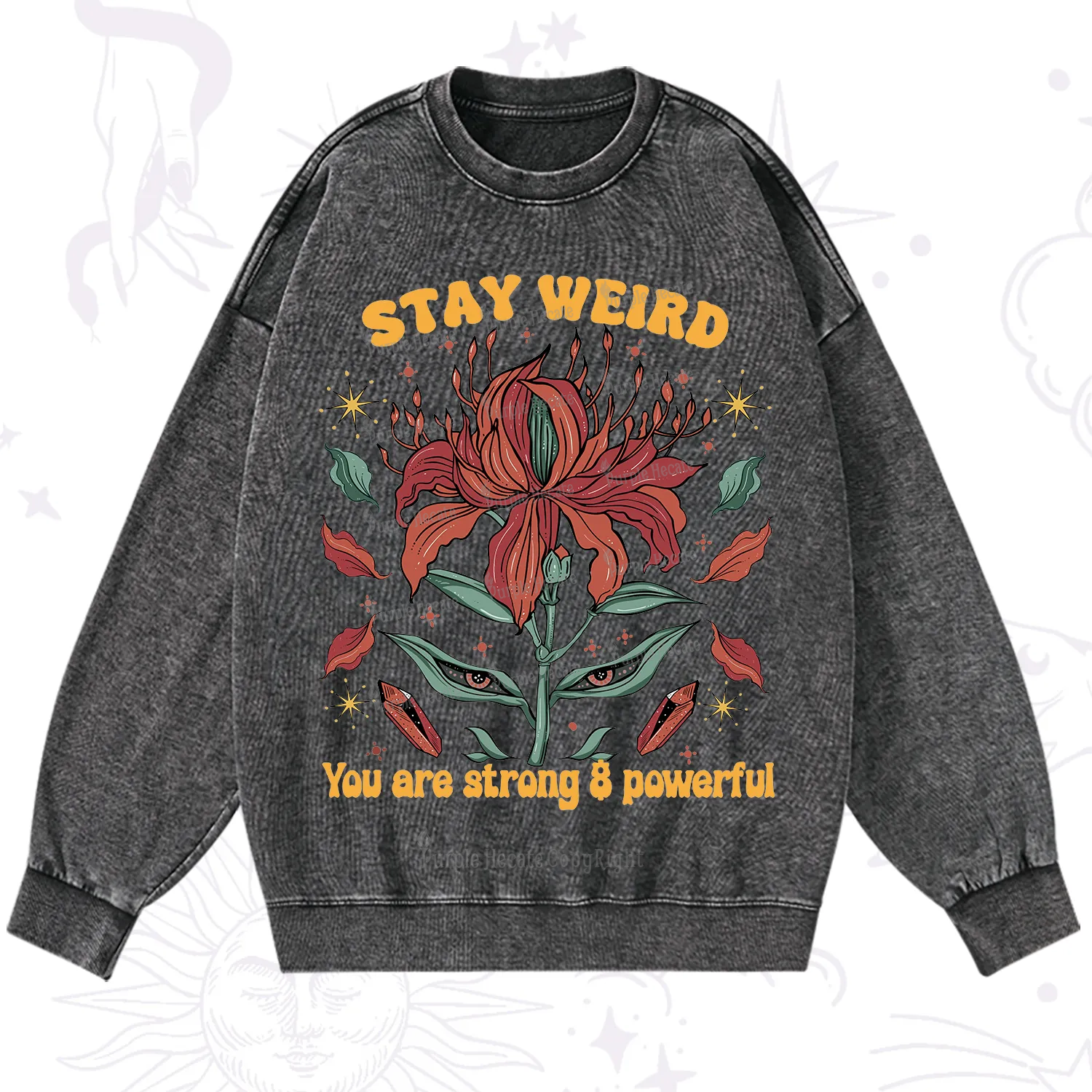 Purplehecate Stay Weird Floral Washed Sweatshirt