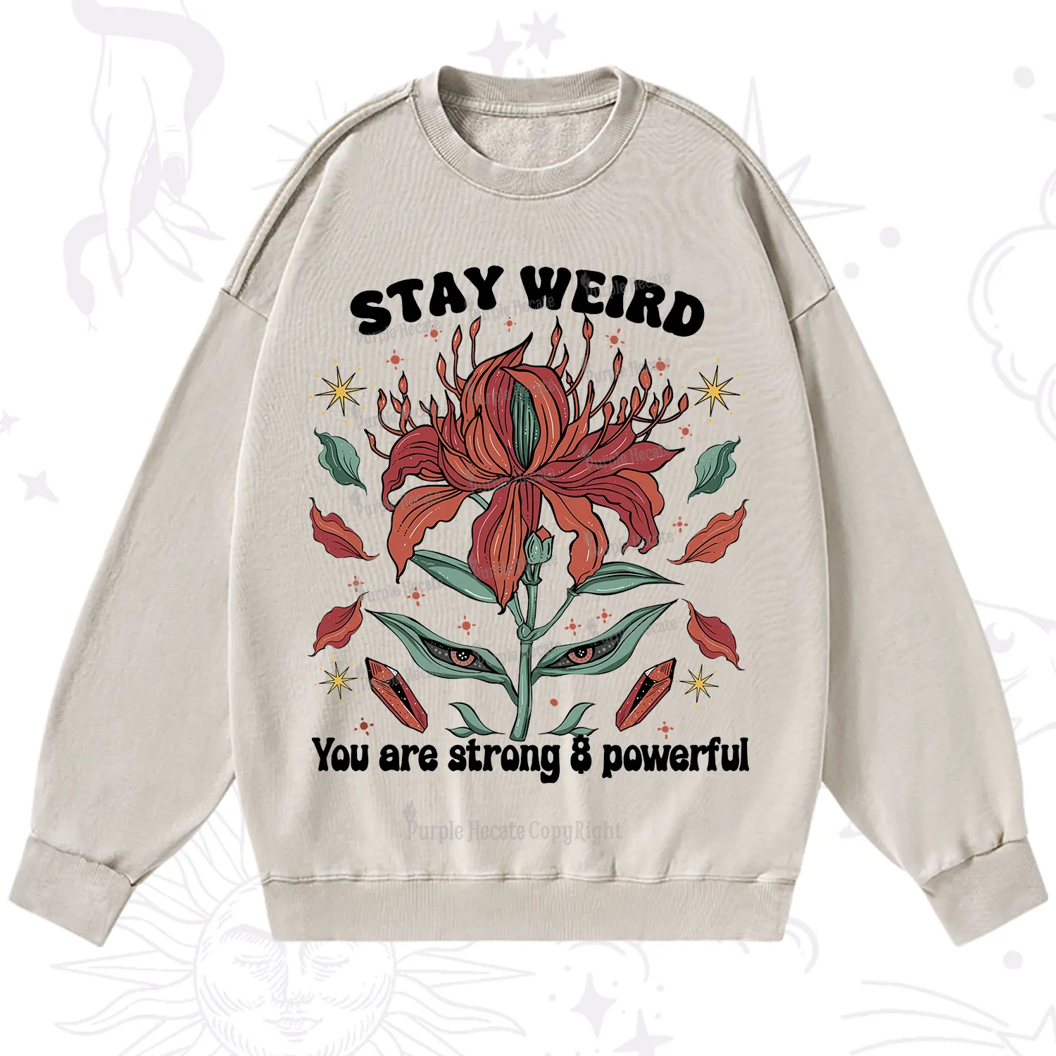 Purplehecate Stay Weird Floral Washed Sweatshirt