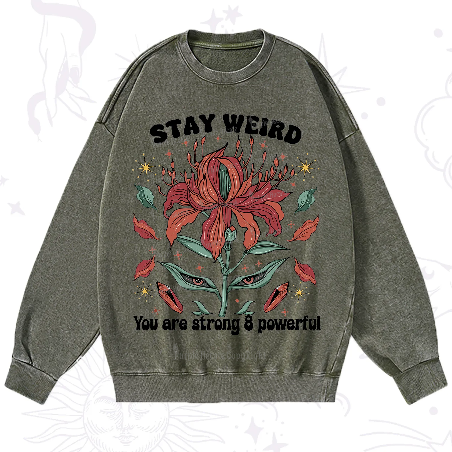 Purplehecate Stay Weird Floral Washed Sweatshirt