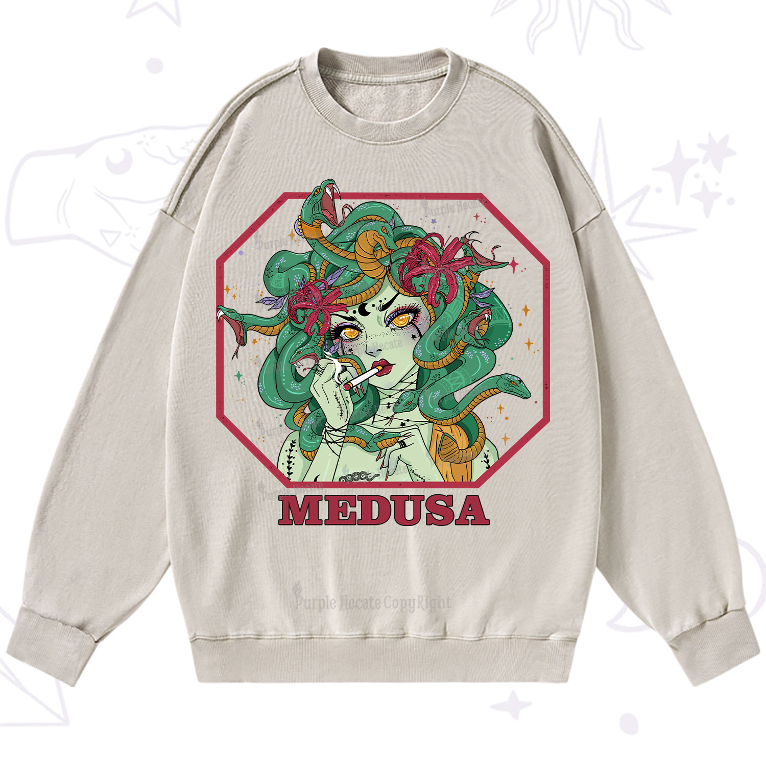 Purplehecate The Greek Goddess Medusa Washed Sweatshirt