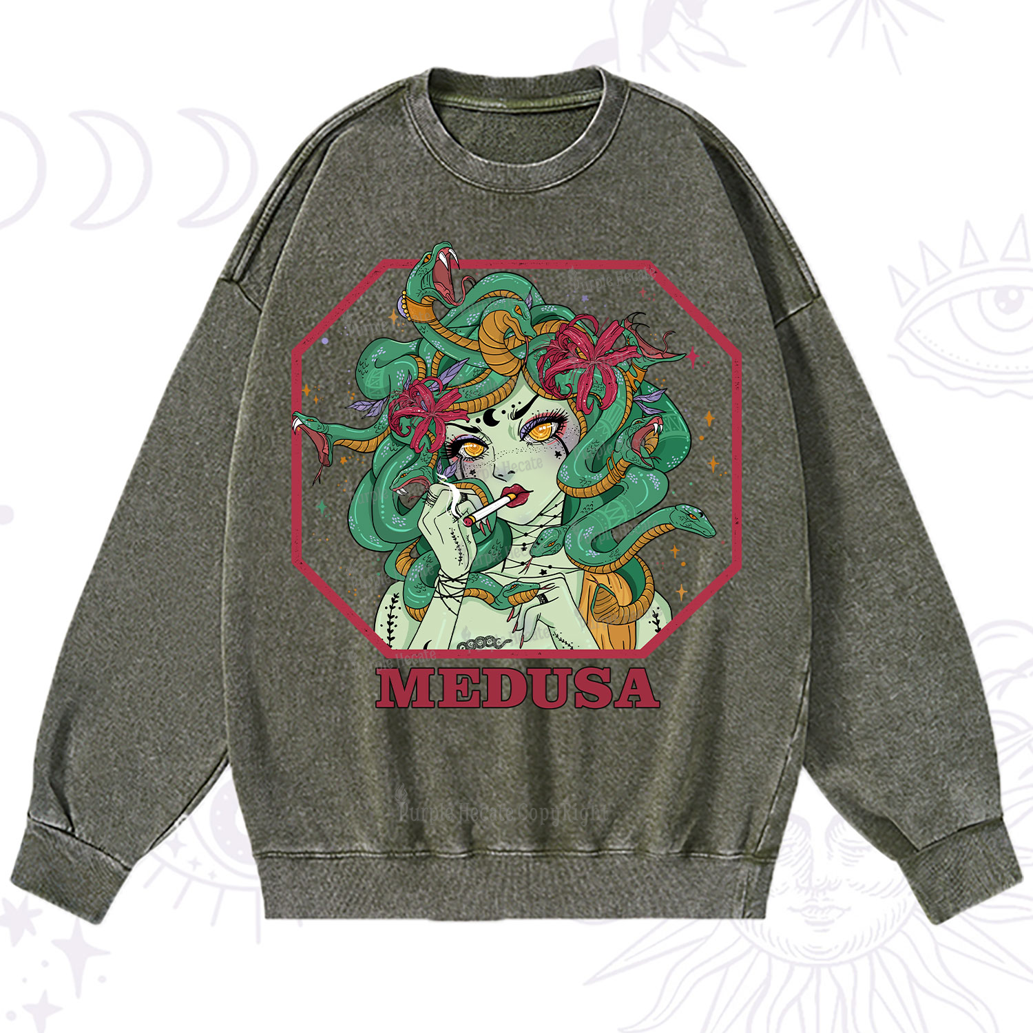 Purplehecate The Greek Goddess Medusa Washed Sweatshirt