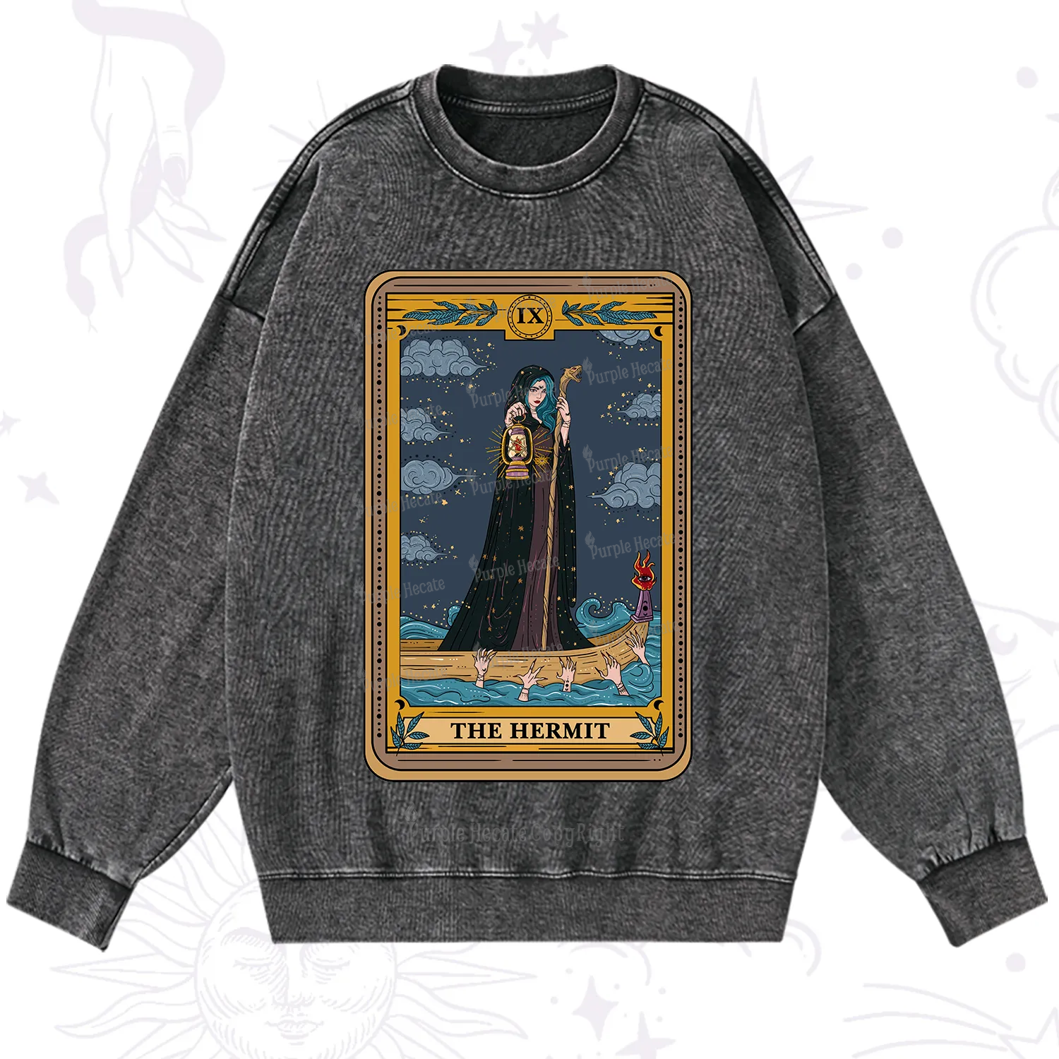Purplehecate The Hermit Goddess Tarot Washed Sweatshirt
