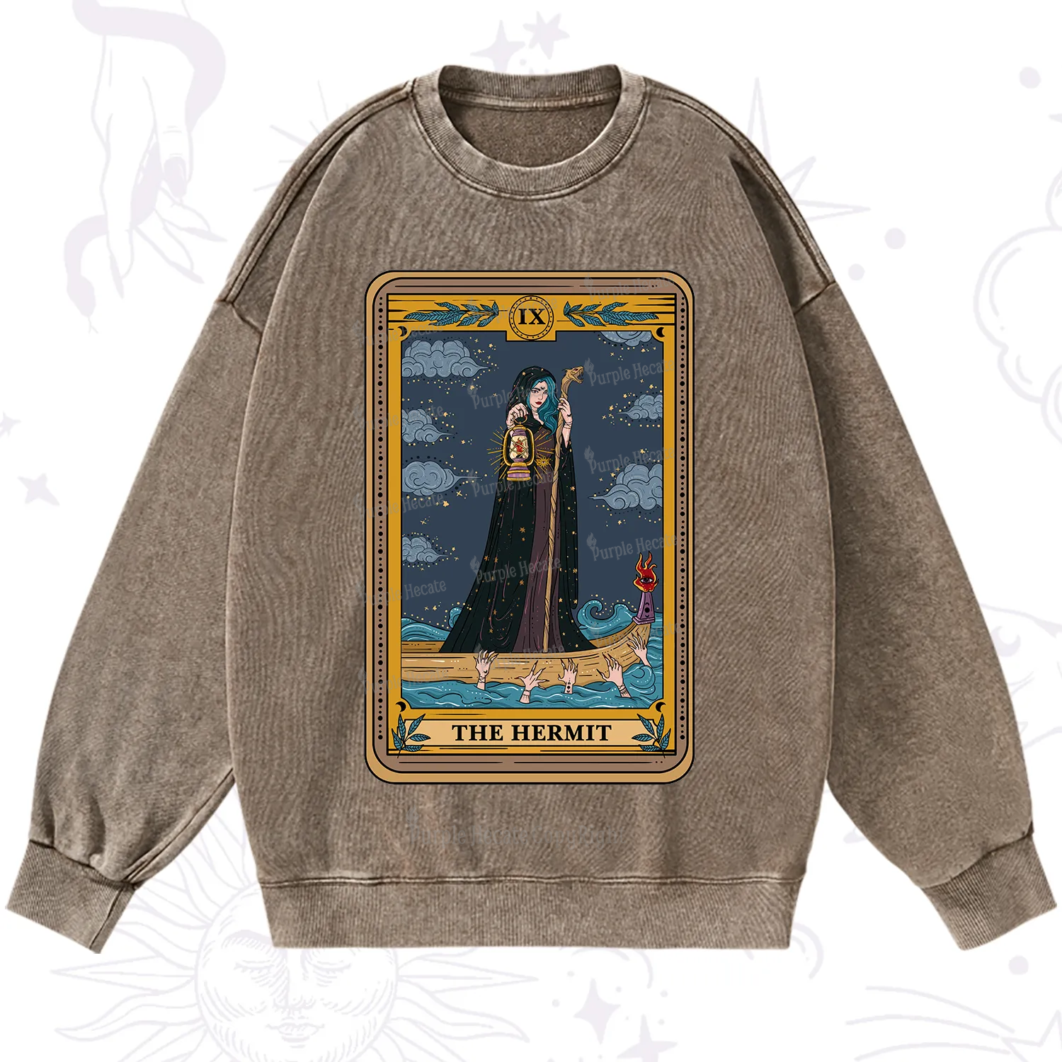 Purplehecate The Hermit Goddess Tarot Washed Sweatshirt