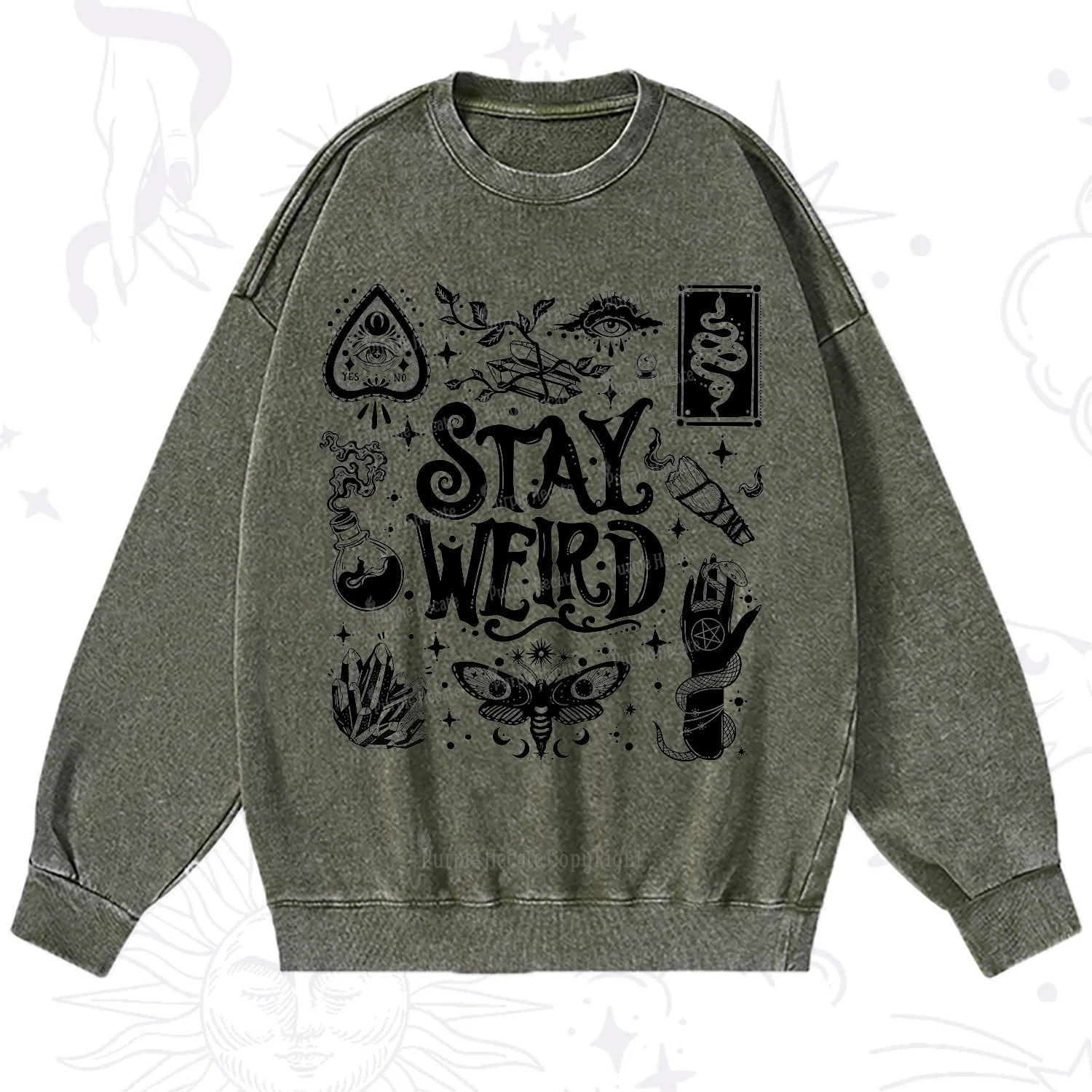 Purplehecate Stay Weird and Witchy Washed Sweatshirt