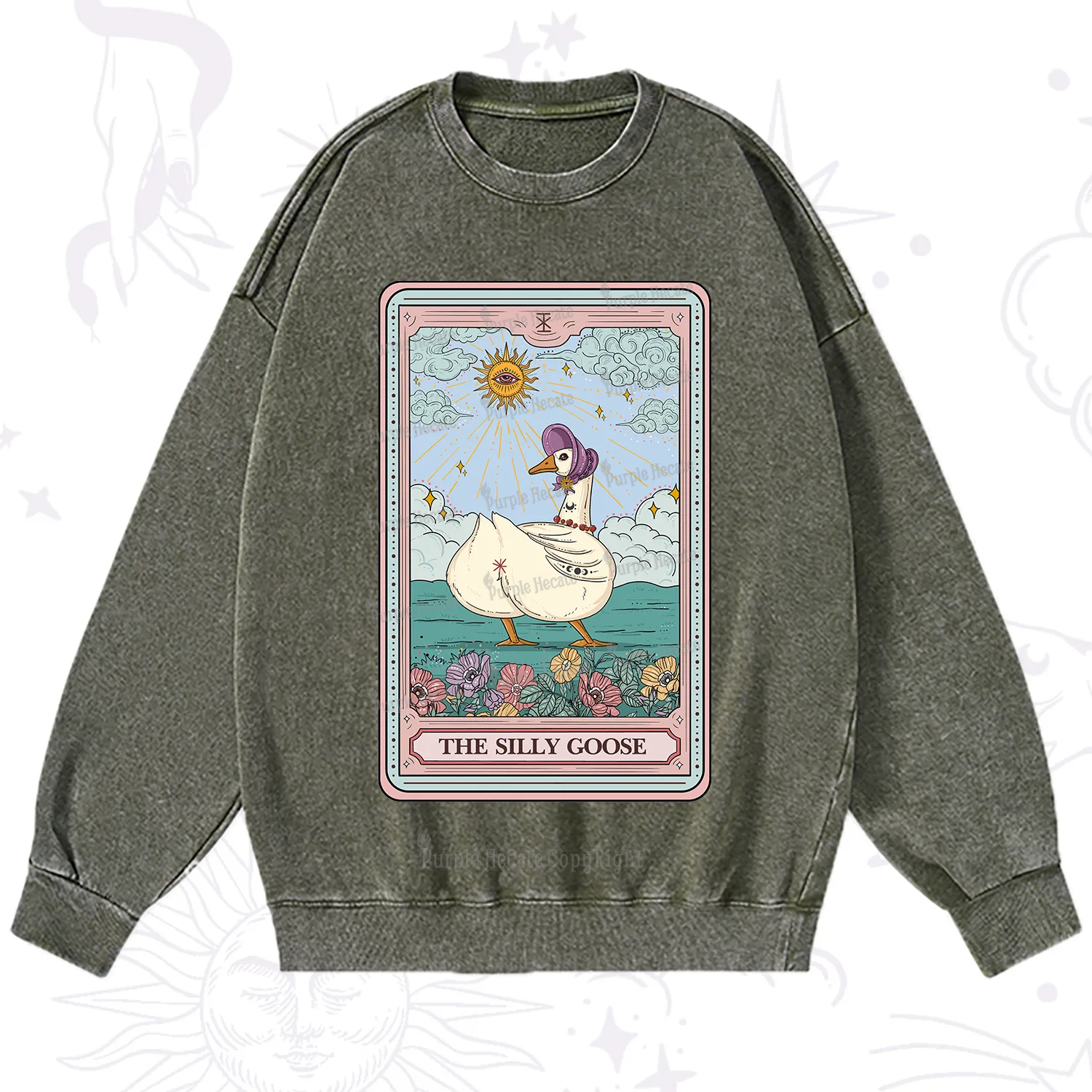 Purplehecate The Silly Goose Tarot Washed Sweatshirt