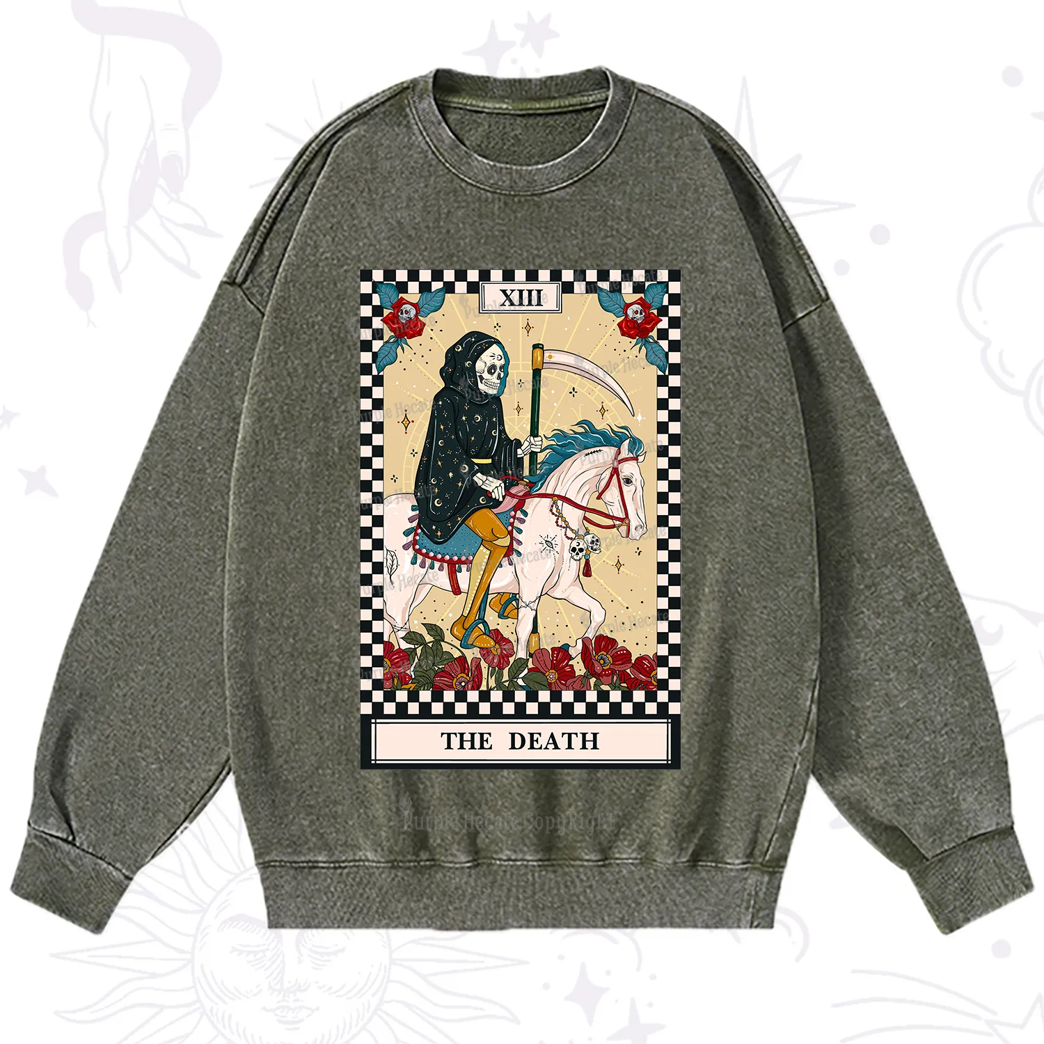 Purplehecate The Death Tarot Skeleton Washed Sweatshirt
