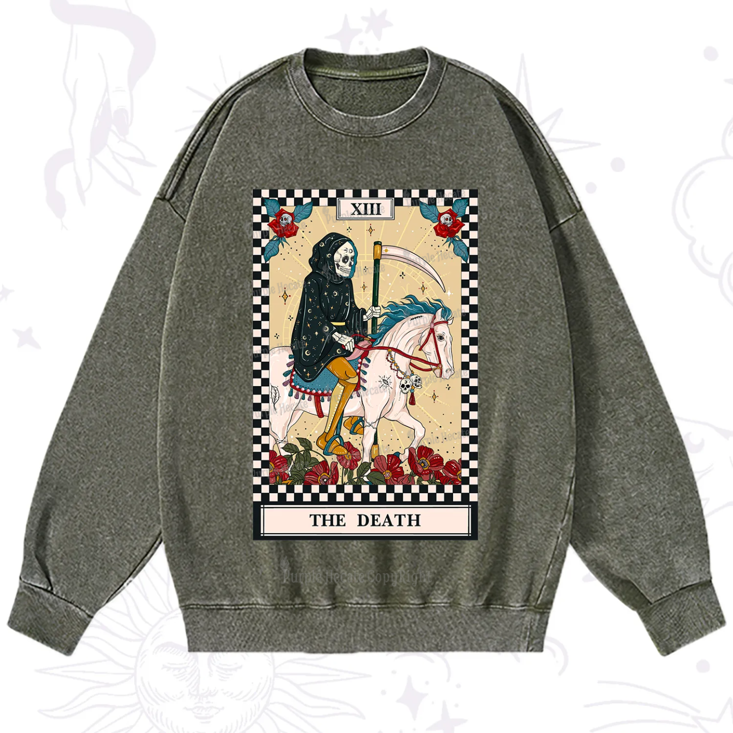 Purplehecate The Death Tarot Skeleton Washed Sweatshirt