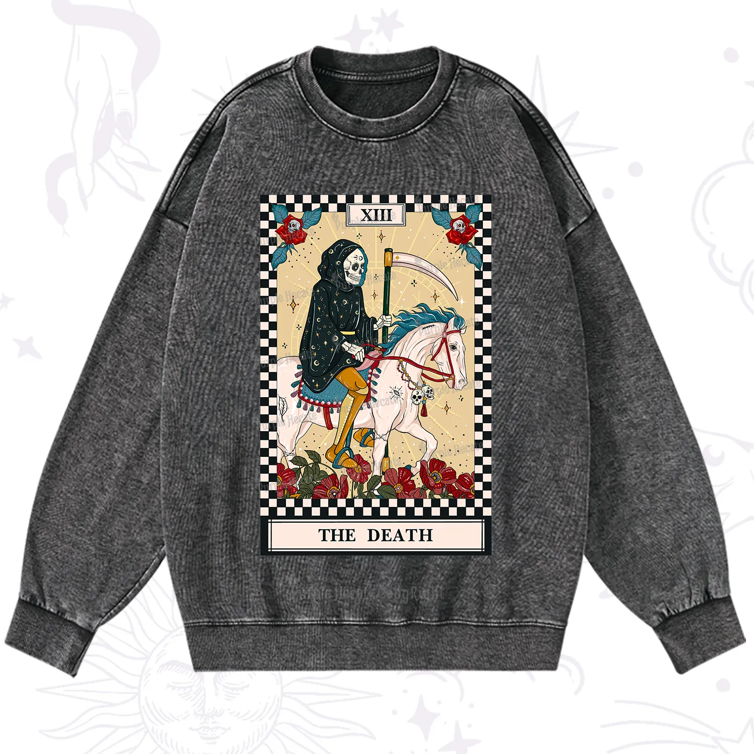 Purplehecate The Death Tarot Skeleton Washed Sweatshirt