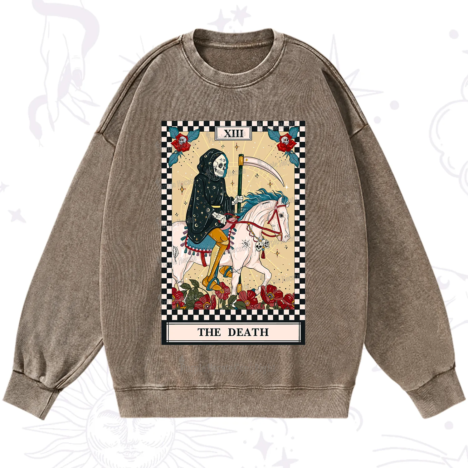Purplehecate The Death Tarot Skeleton Washed Sweatshirt