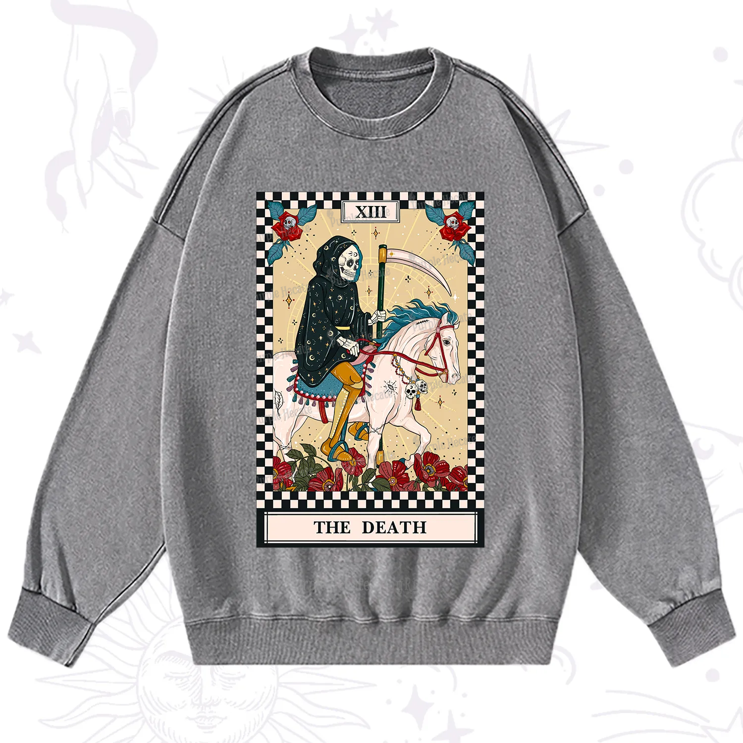 Purplehecate The Death Tarot Skeleton Washed Sweatshirt