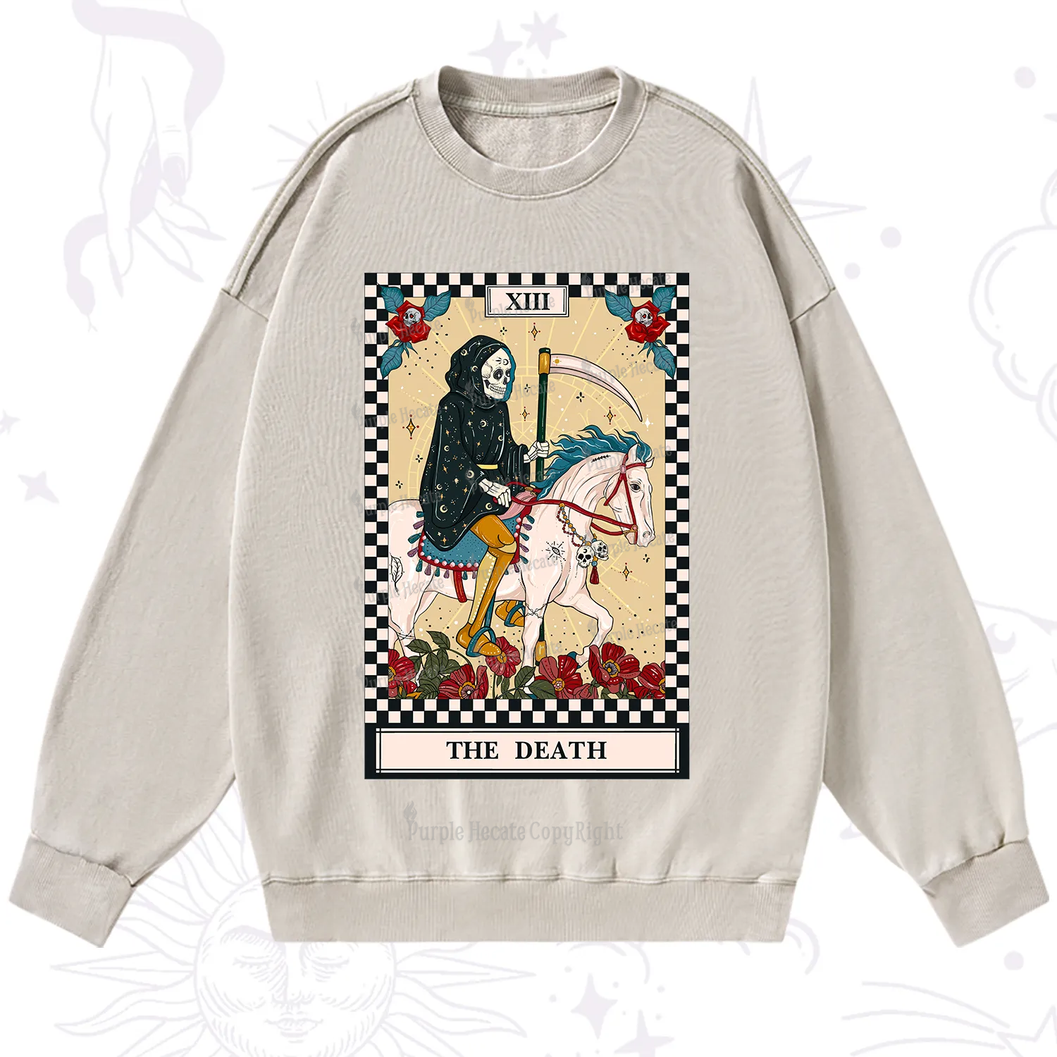 Purplehecate The Death Tarot Skeleton Washed Sweatshirt