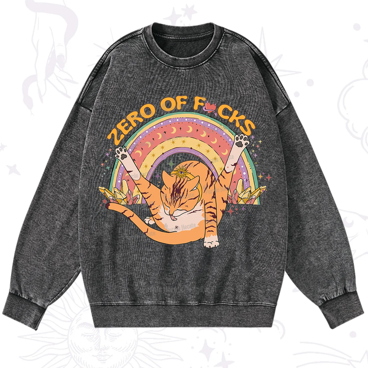 Purplehecate The Zero Fucks Cat Washed Sweatshirt