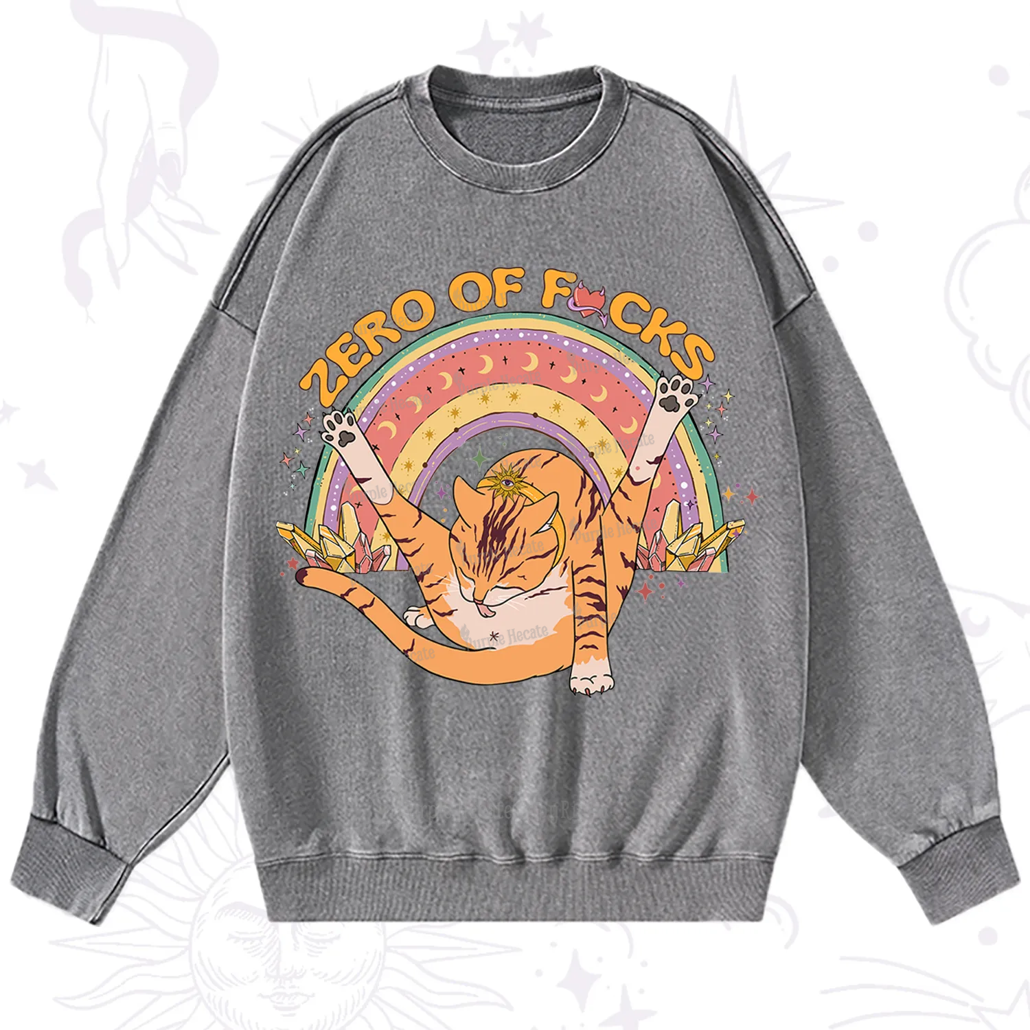 Purplehecate The Zero Fucks Cat Washed Sweatshirt