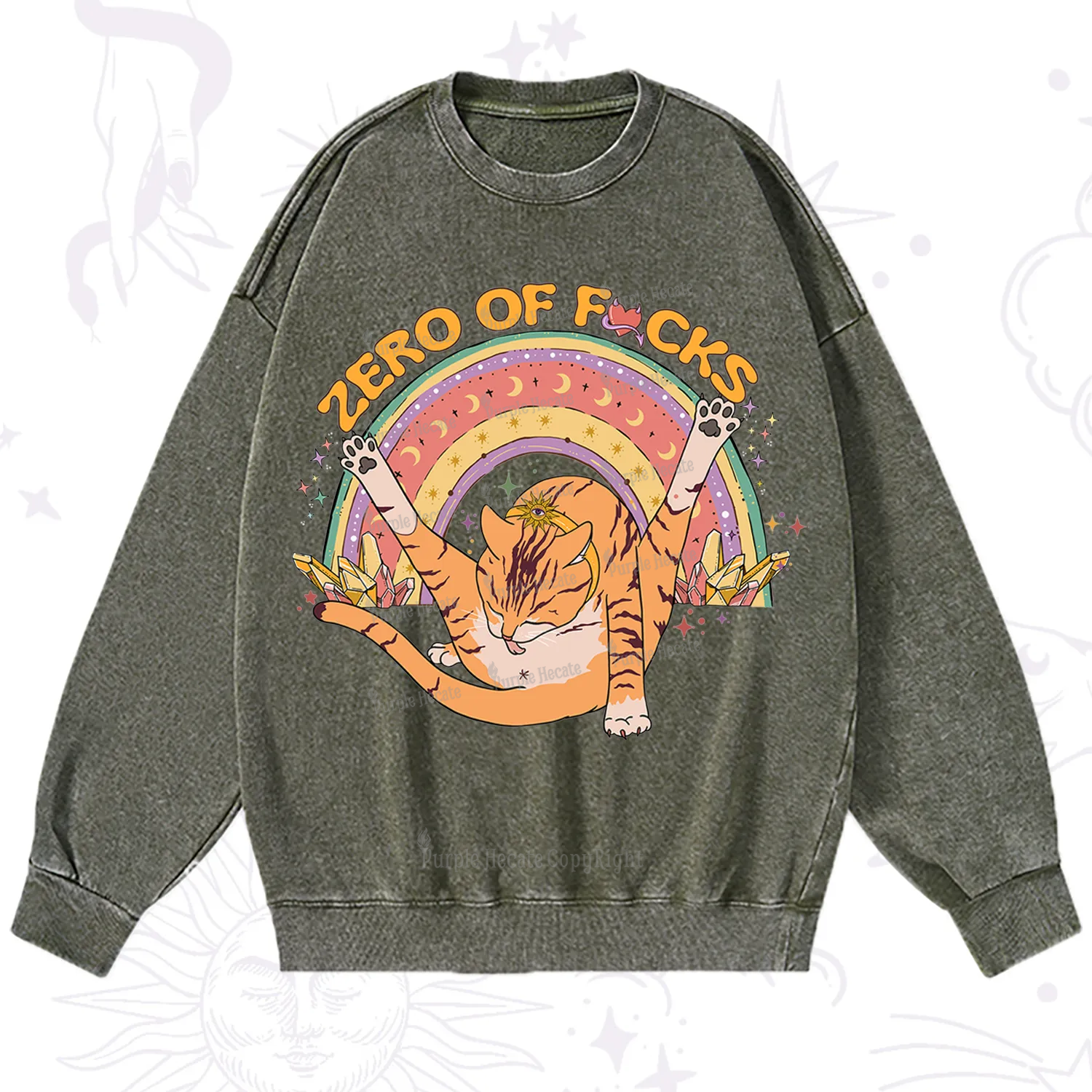 Purplehecate The Zero Fucks Cat Washed Sweatshirt