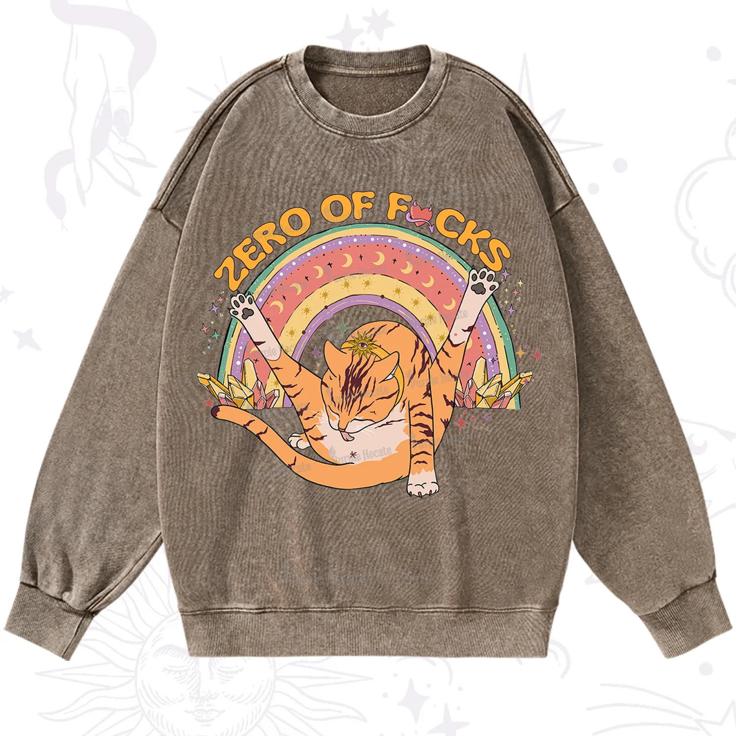 Purplehecate The Zero Fucks Cat Washed Sweatshirt