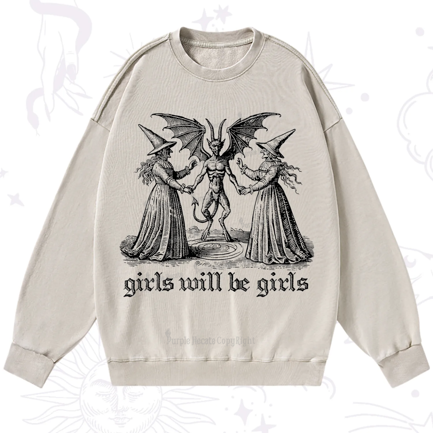 Purplehecate Witch Girls Will Be Girls Washed Sweatshirt