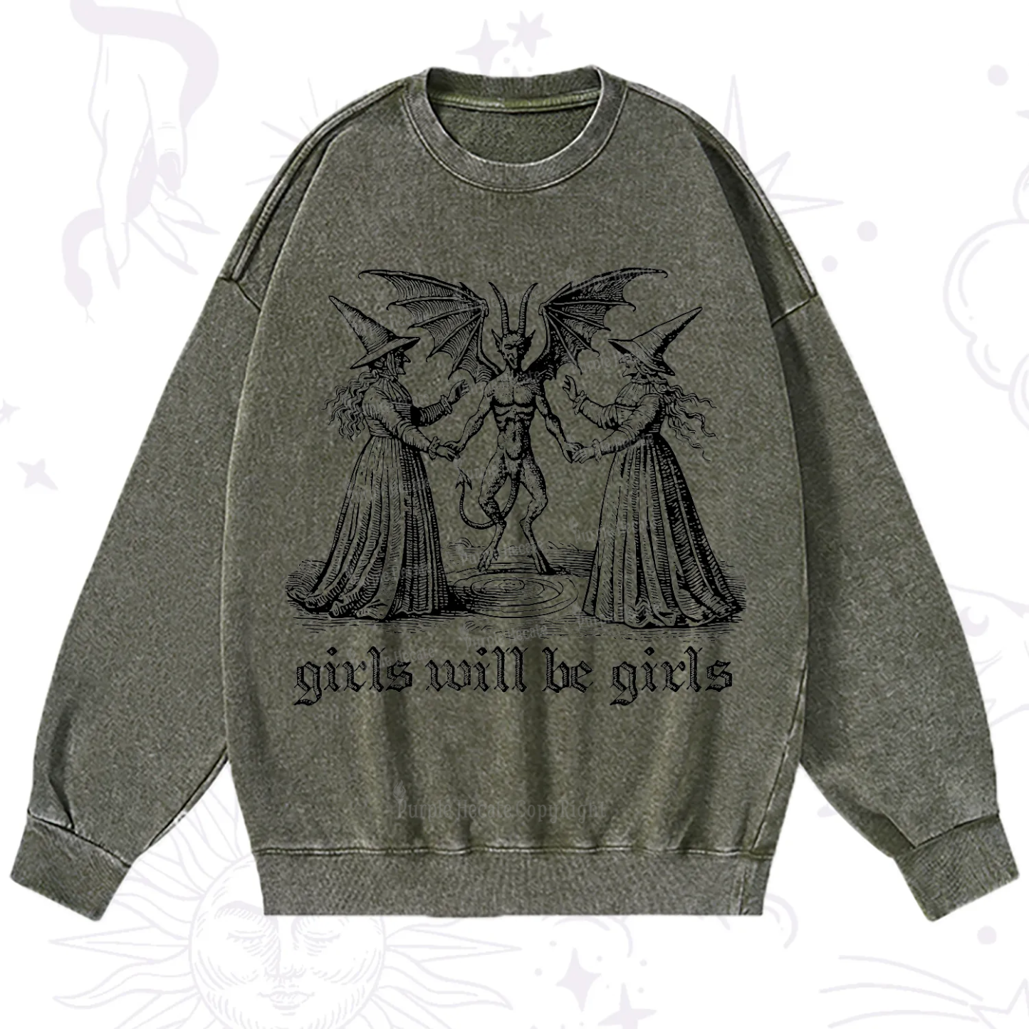 Purplehecate Witch Girls Will Be Girls Washed Sweatshirt