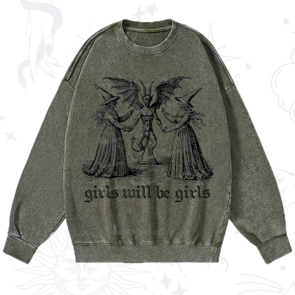Purplehecate Witch Girls Will Be Girls Washed Sweatshirt