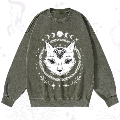 Purplehecate Third Eye Black Cat Washed Sweatshirt