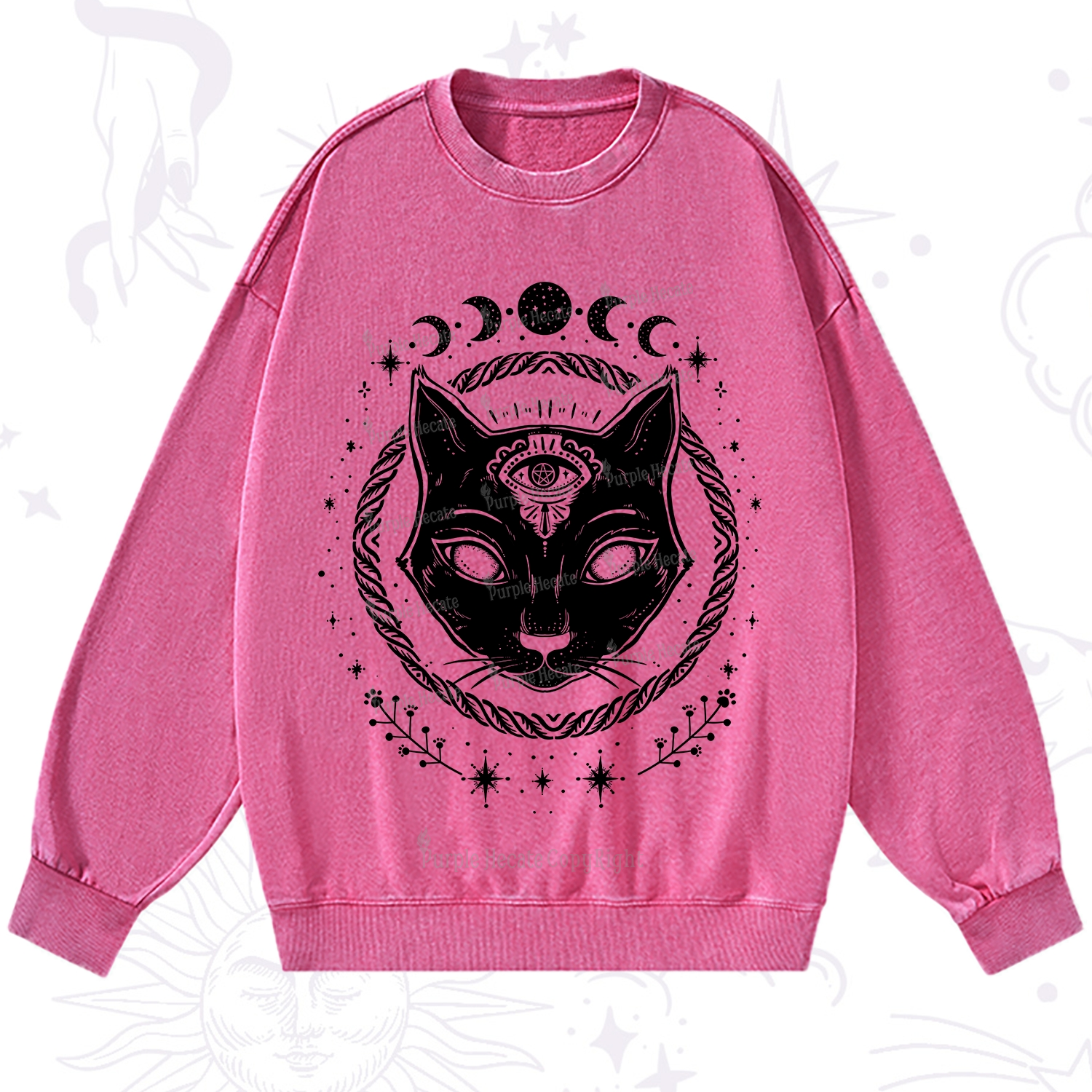 Purplehecate Third Eye Black Cat Washed Sweatshirt