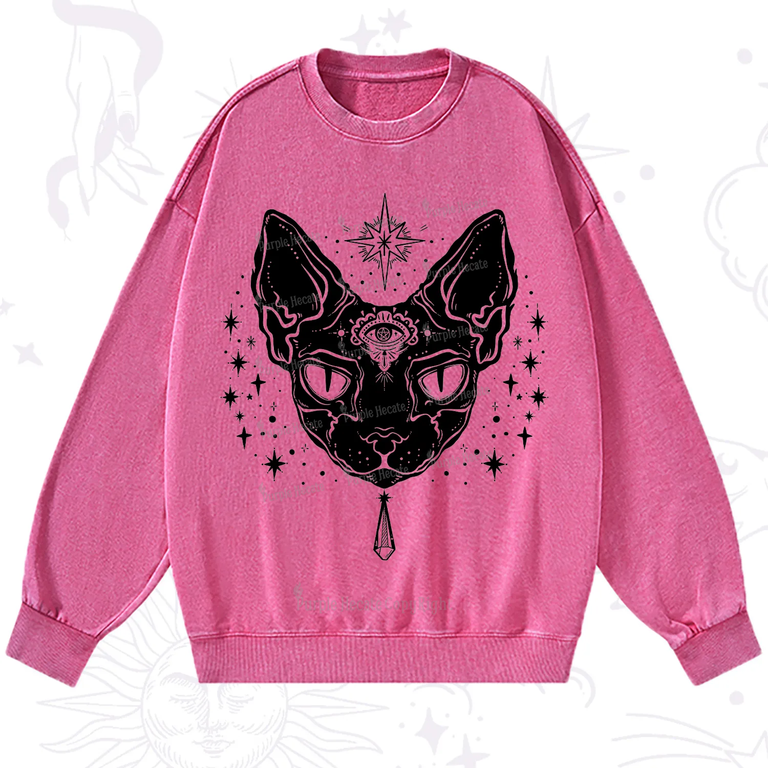 Purplehecate Three Eyed Sphynx Cat Washed Sweatshirt