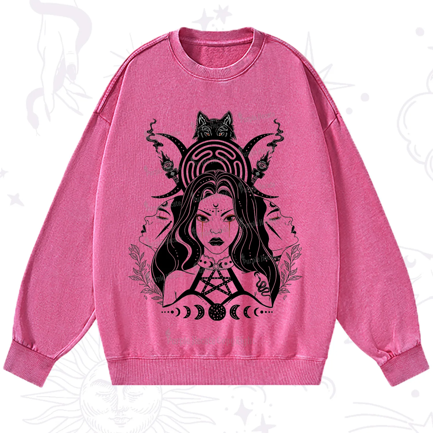 Purplehecate The Triple Moon Goddess Hecate Washed Sweatshirt