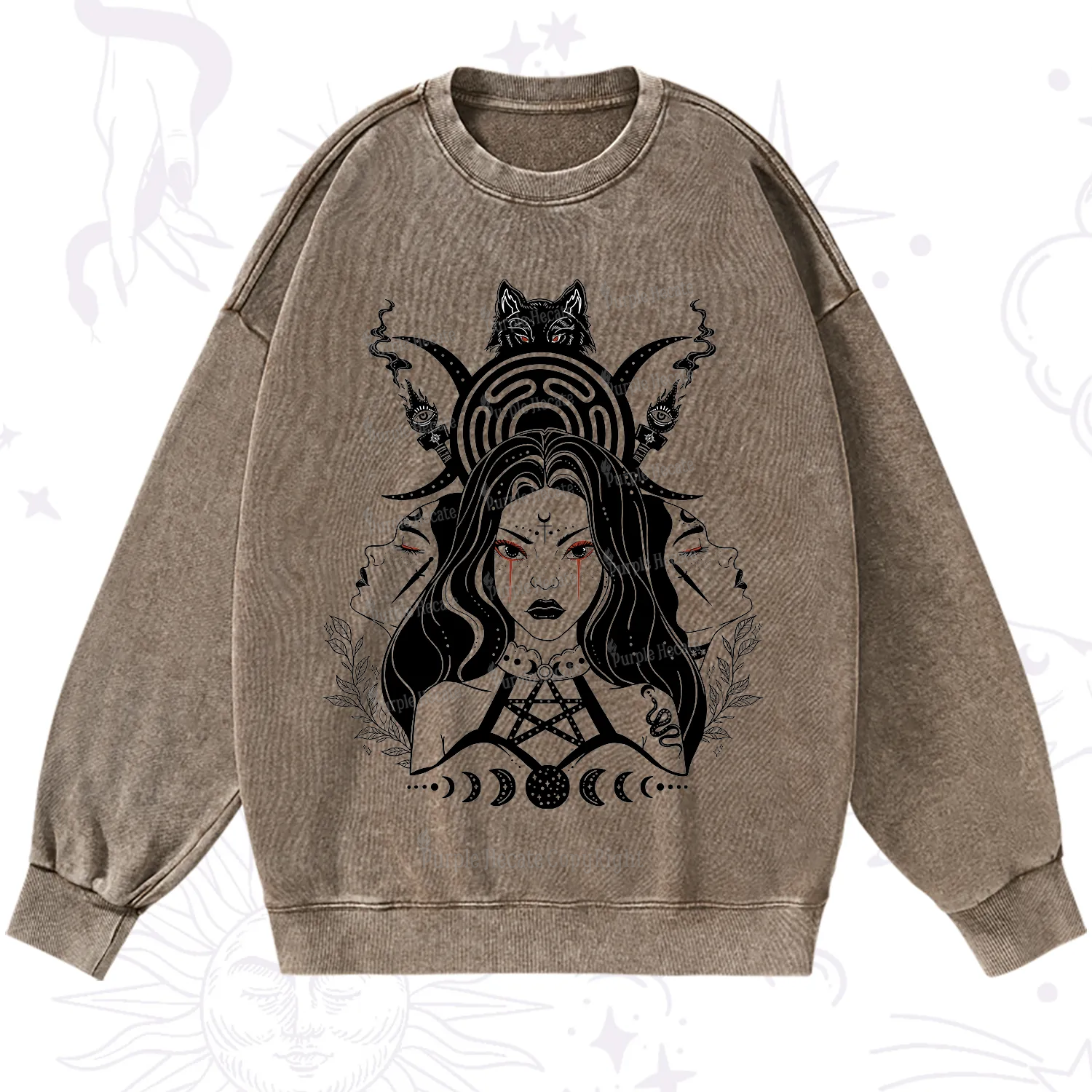 Purplehecate The Triple Moon Goddess Hecate Washed Sweatshirt