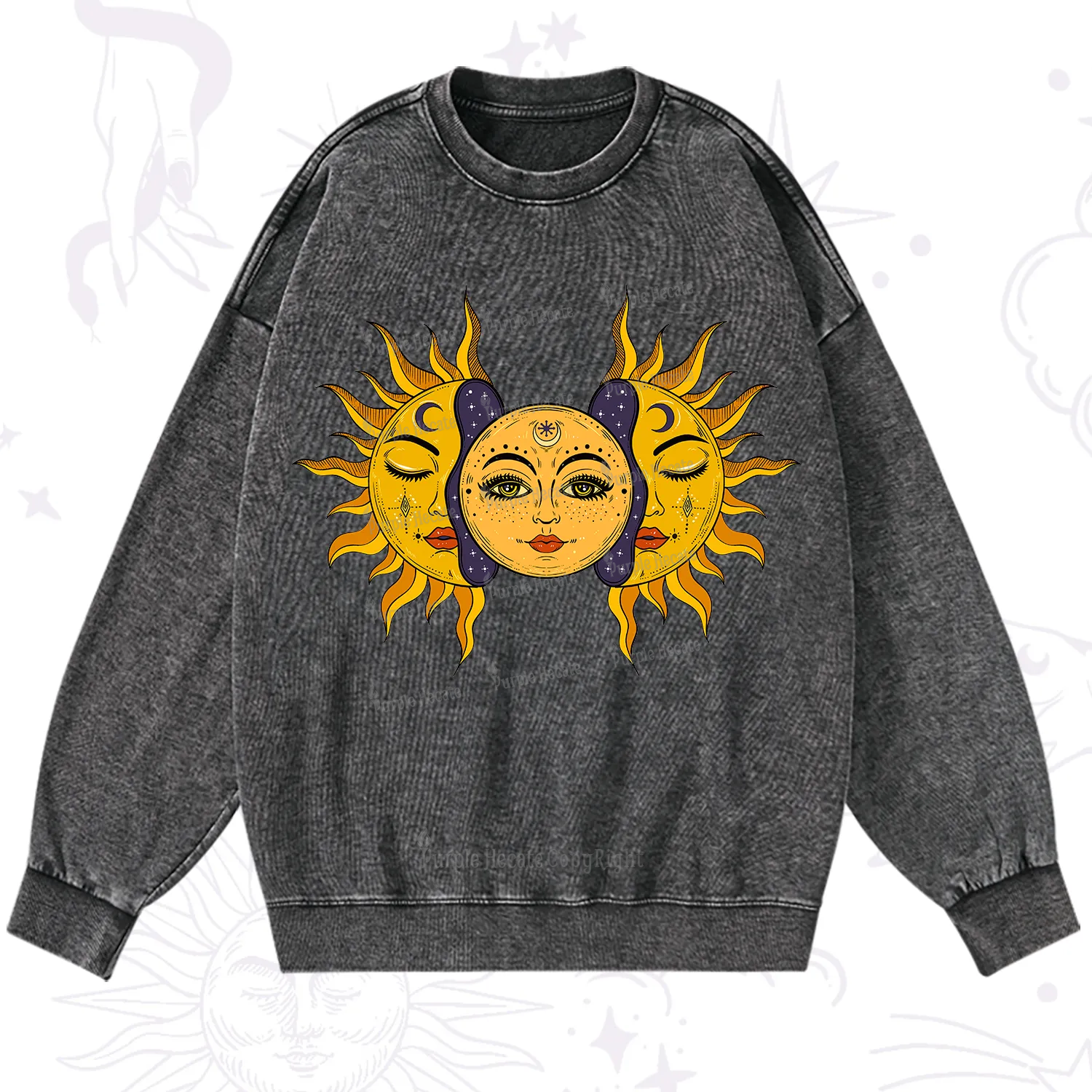 Purplehecate Celestial Twin Suns Washed Sweatshirt