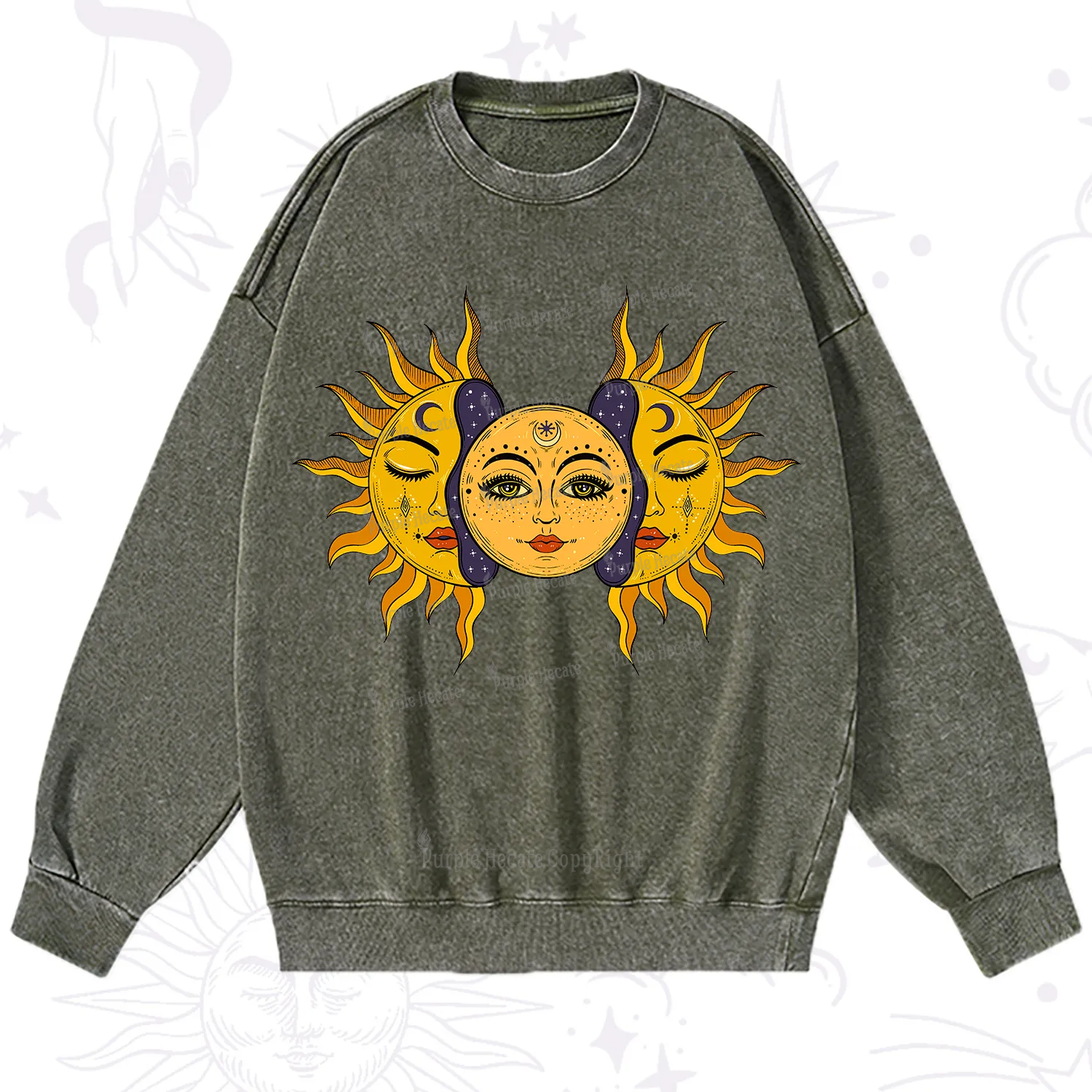 Purplehecate Celestial Twin Suns Washed Sweatshirt