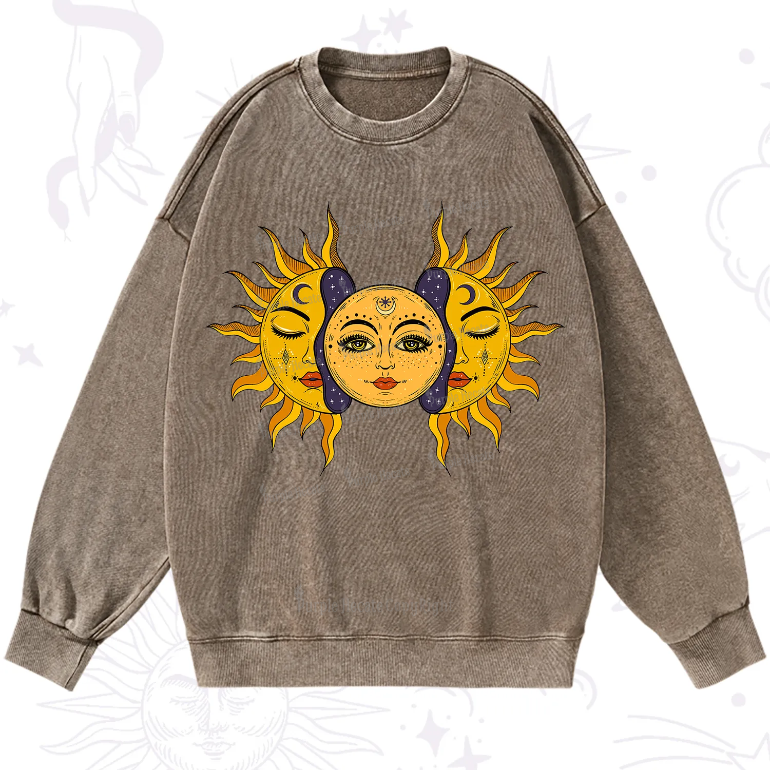 Purplehecate Celestial Twin Suns Washed Sweatshirt