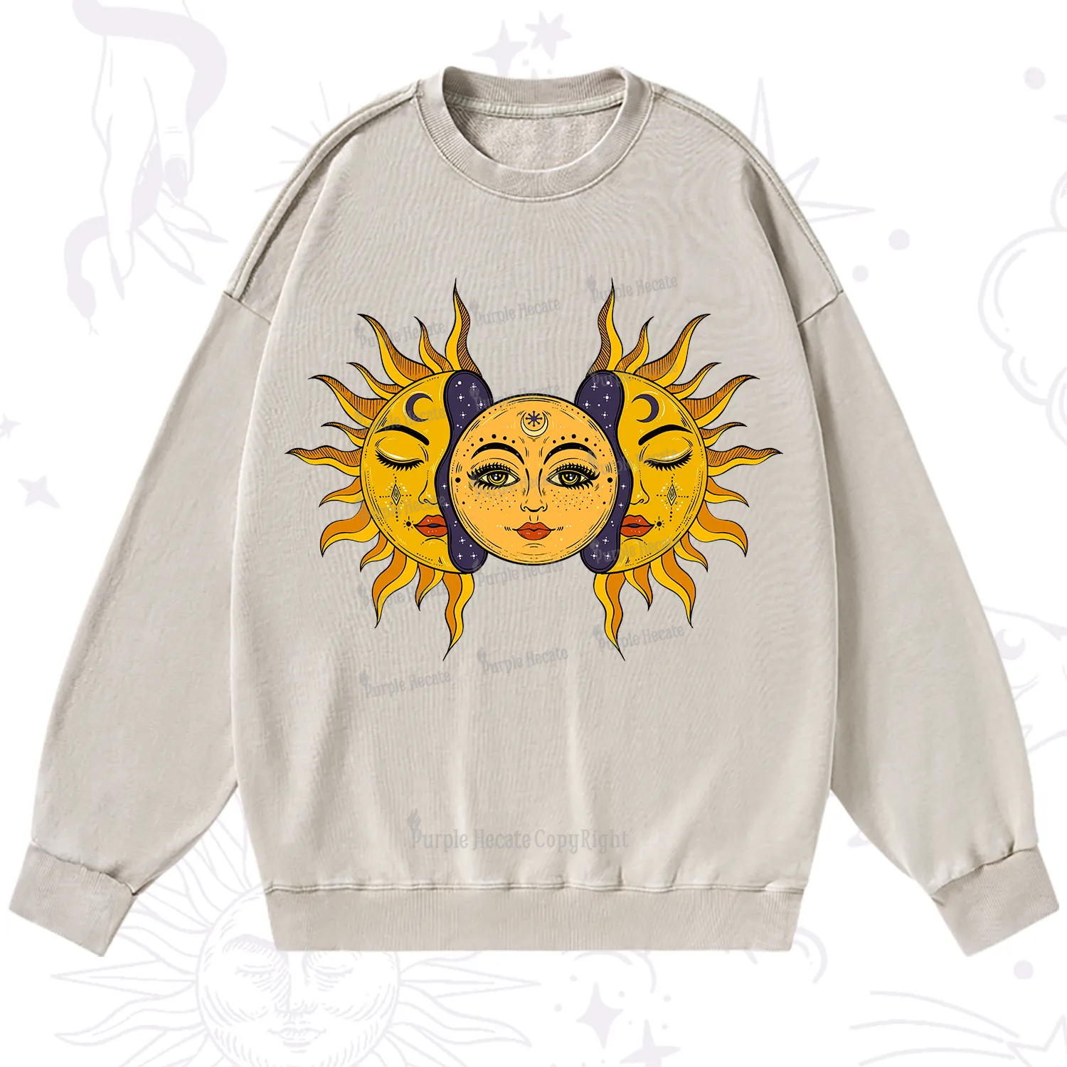 Purplehecate Celestial Twin Suns Washed Sweatshirt