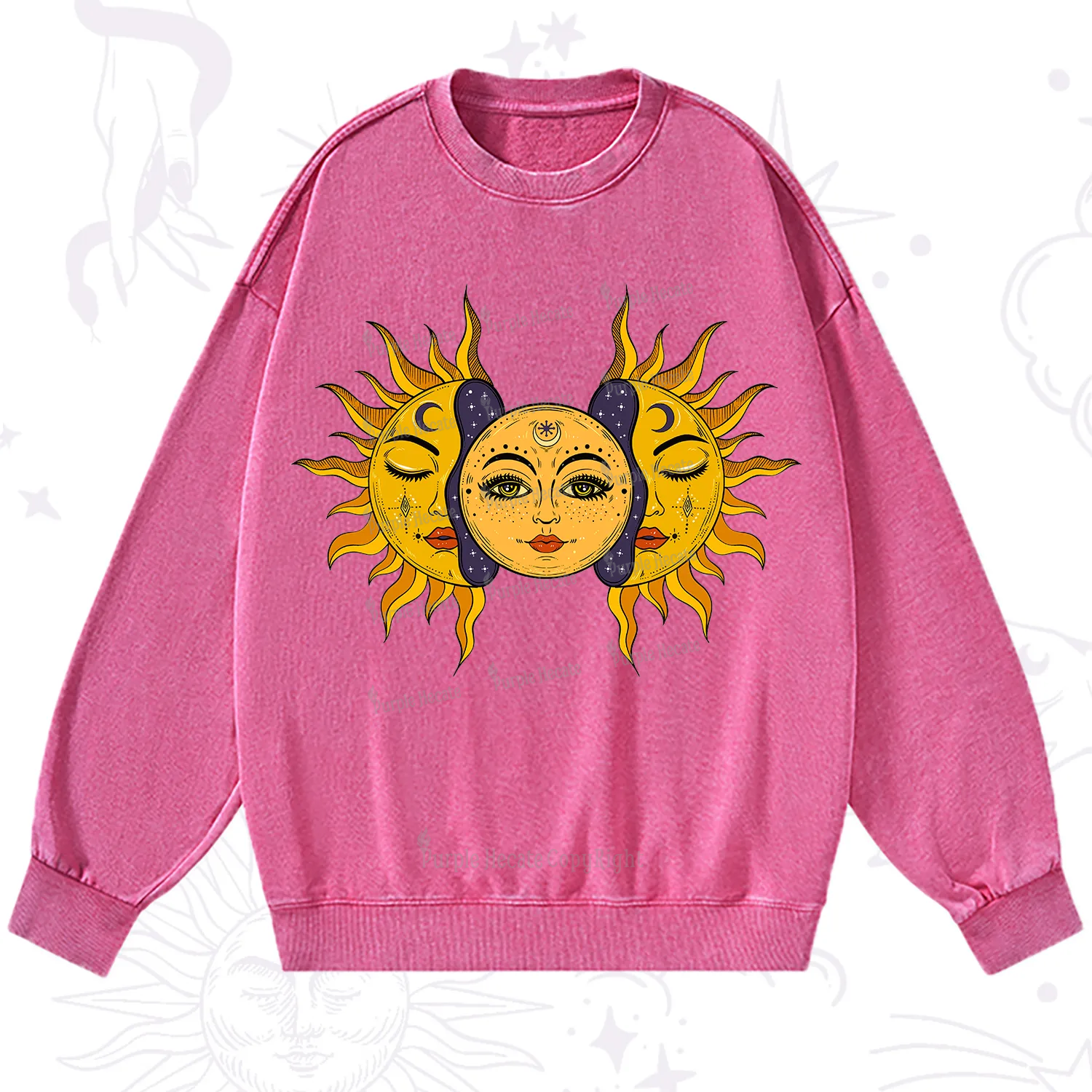 Purplehecate Celestial Twin Suns Washed Sweatshirt