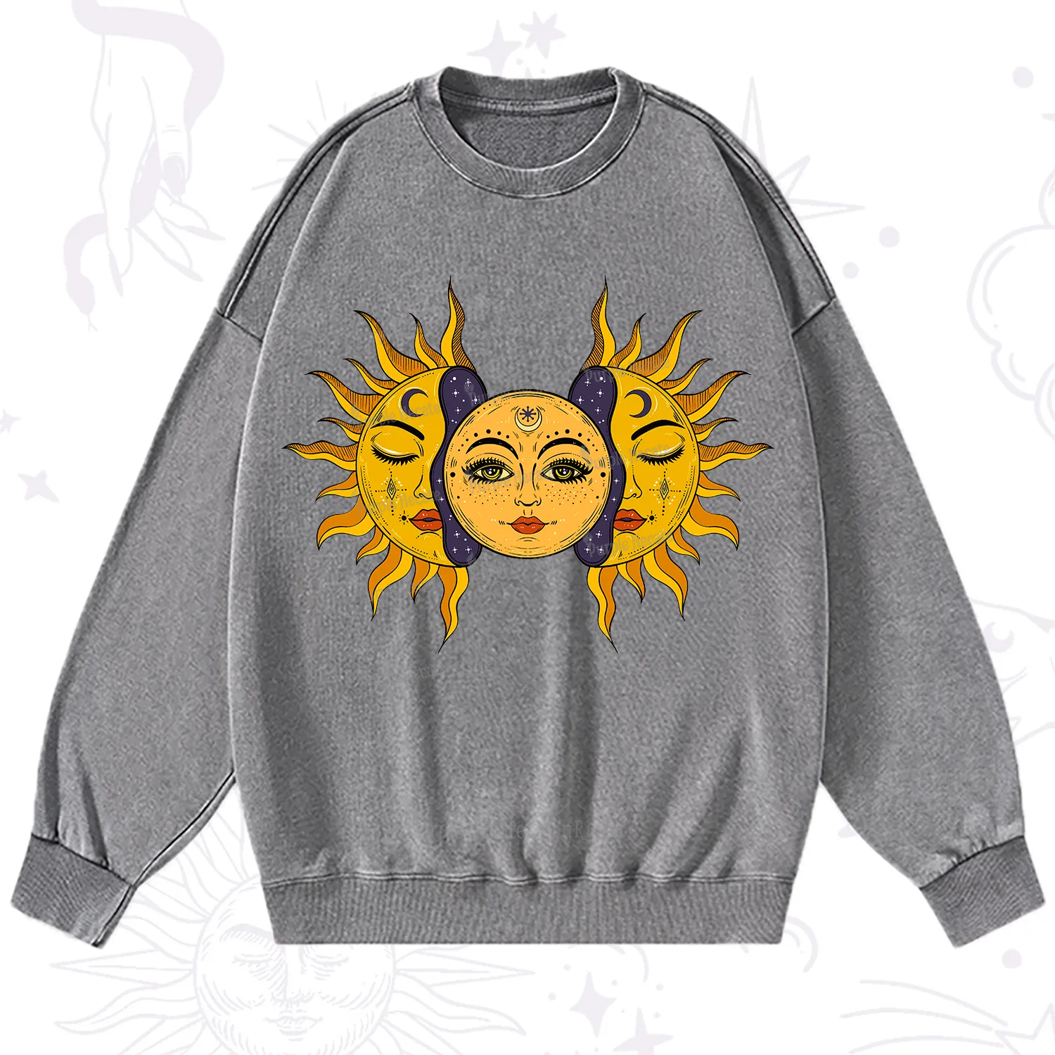 Purplehecate Celestial Twin Suns Washed Sweatshirt