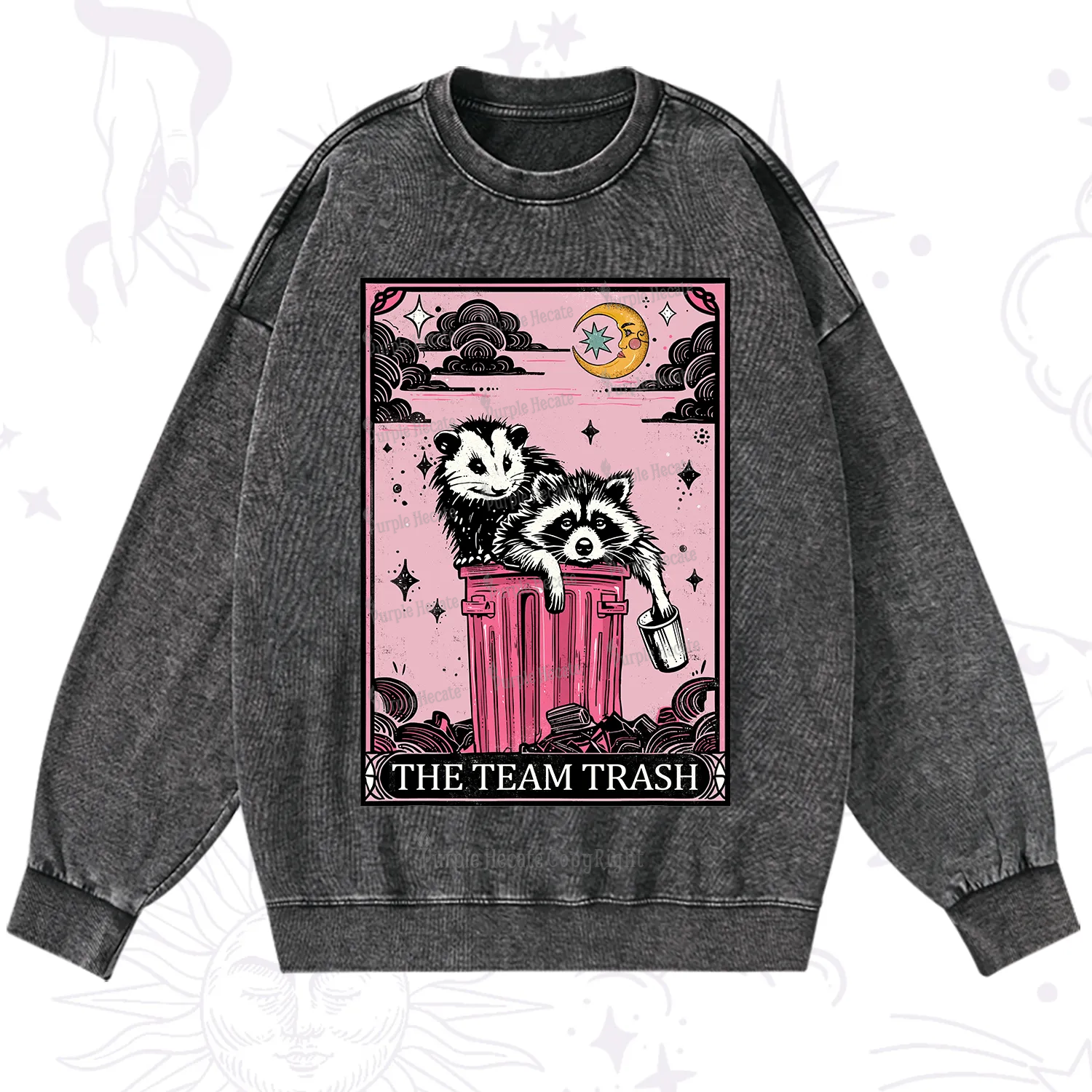 Purplehecate The Team Trash Raccoon & Possum Tarot Washed Sweatshirt
