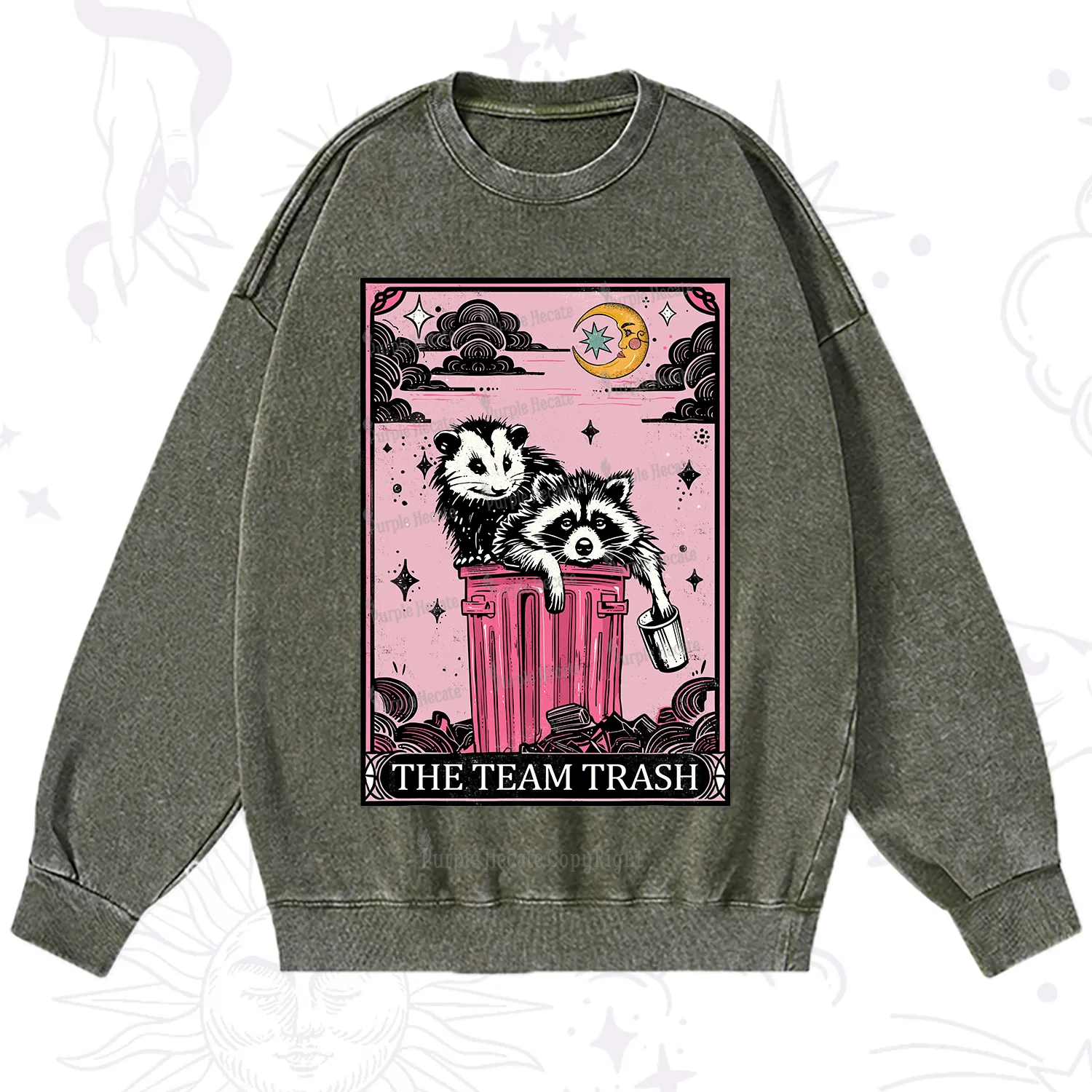 Purplehecate The Team Trash Raccoon & Possum Tarot Washed Sweatshirt